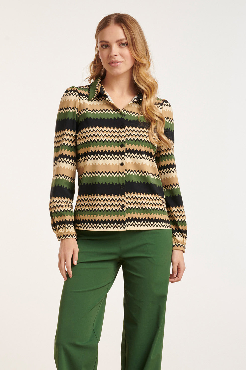 24718 Zigzag Geprinte BlouseTravel Kwaliteit | Sand - Muticolour