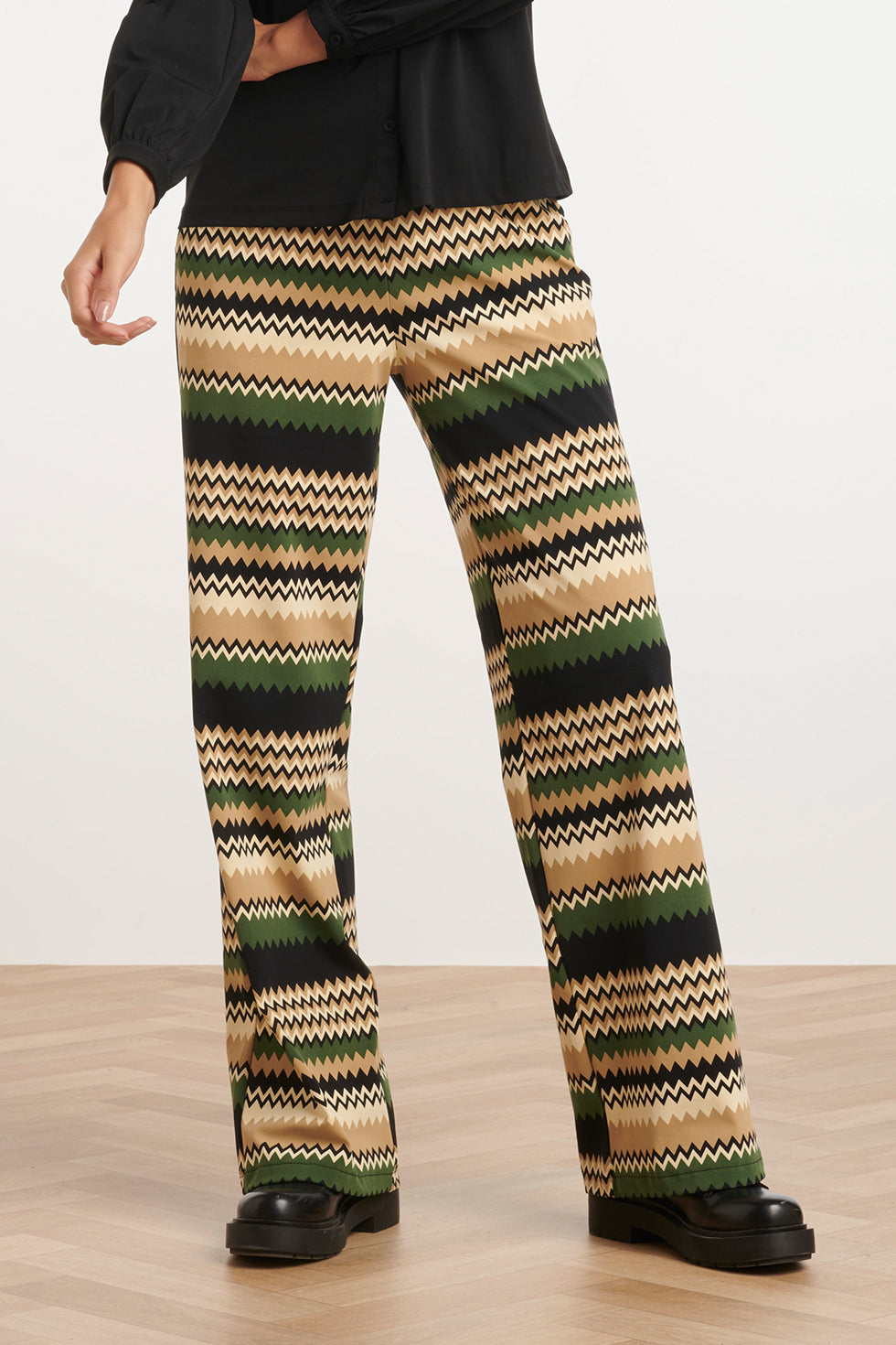 24728 Stijlvolle Zigzag Geprinte Travel Kwaliteit Broek | Sand-Multicolour