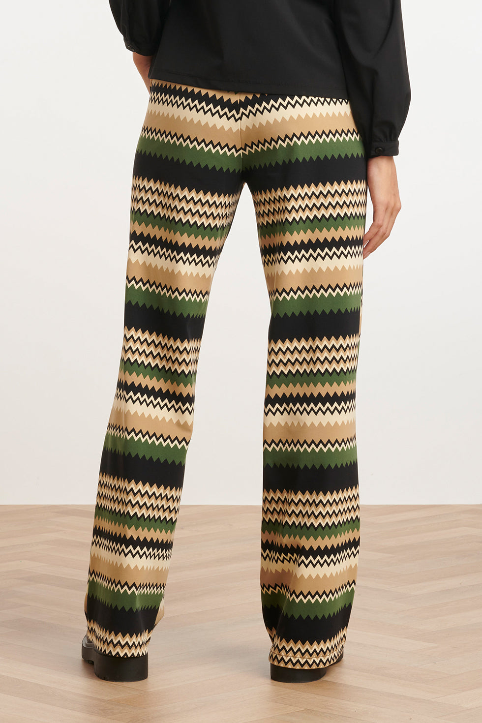 24728 Stijlvolle Zigzag Geprinte Travel Kwaliteit Broek | Sand-Multicolour