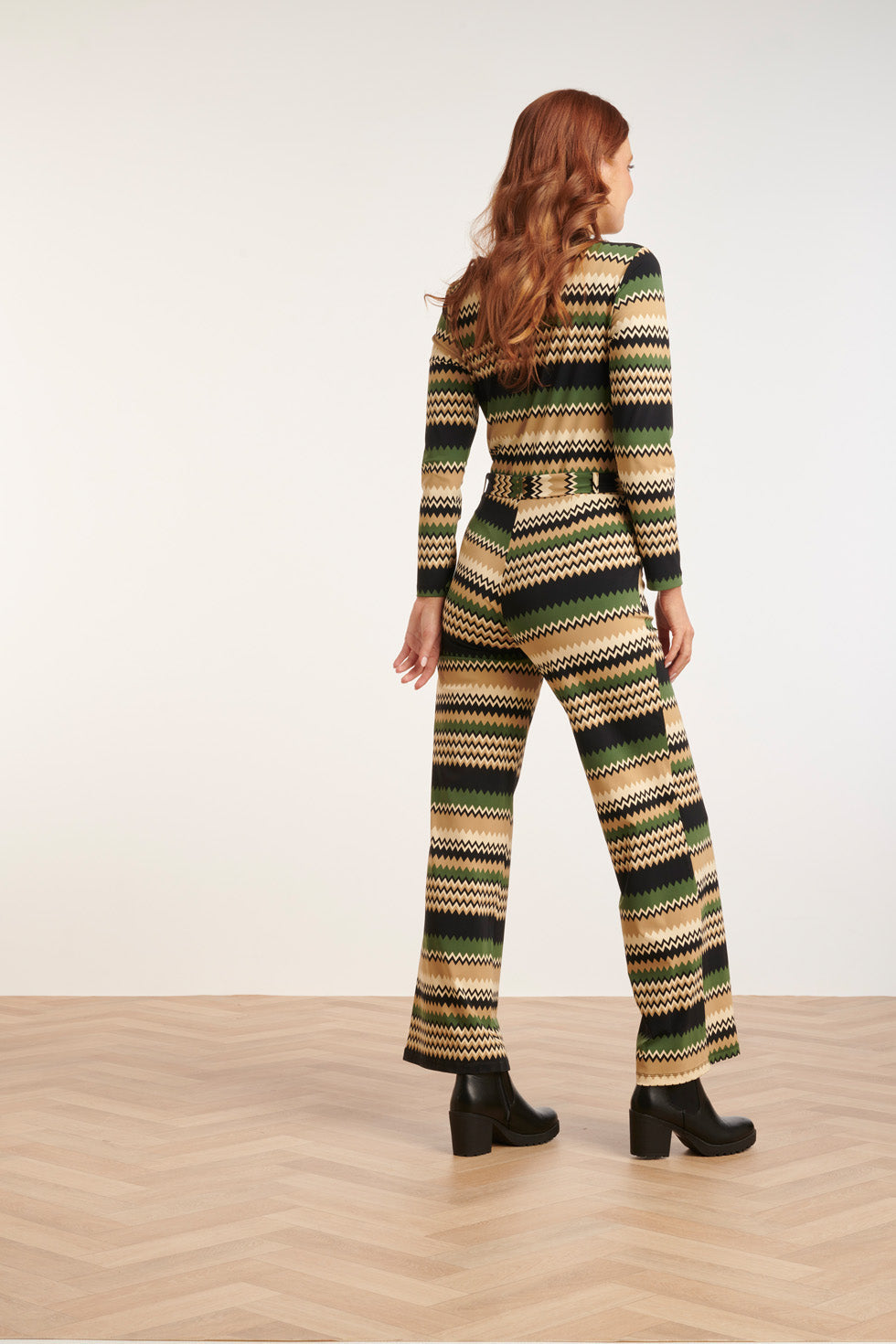 24731 Zigzag Print Travel Kwaliteit Jumpsuit | Sand - Muticolour