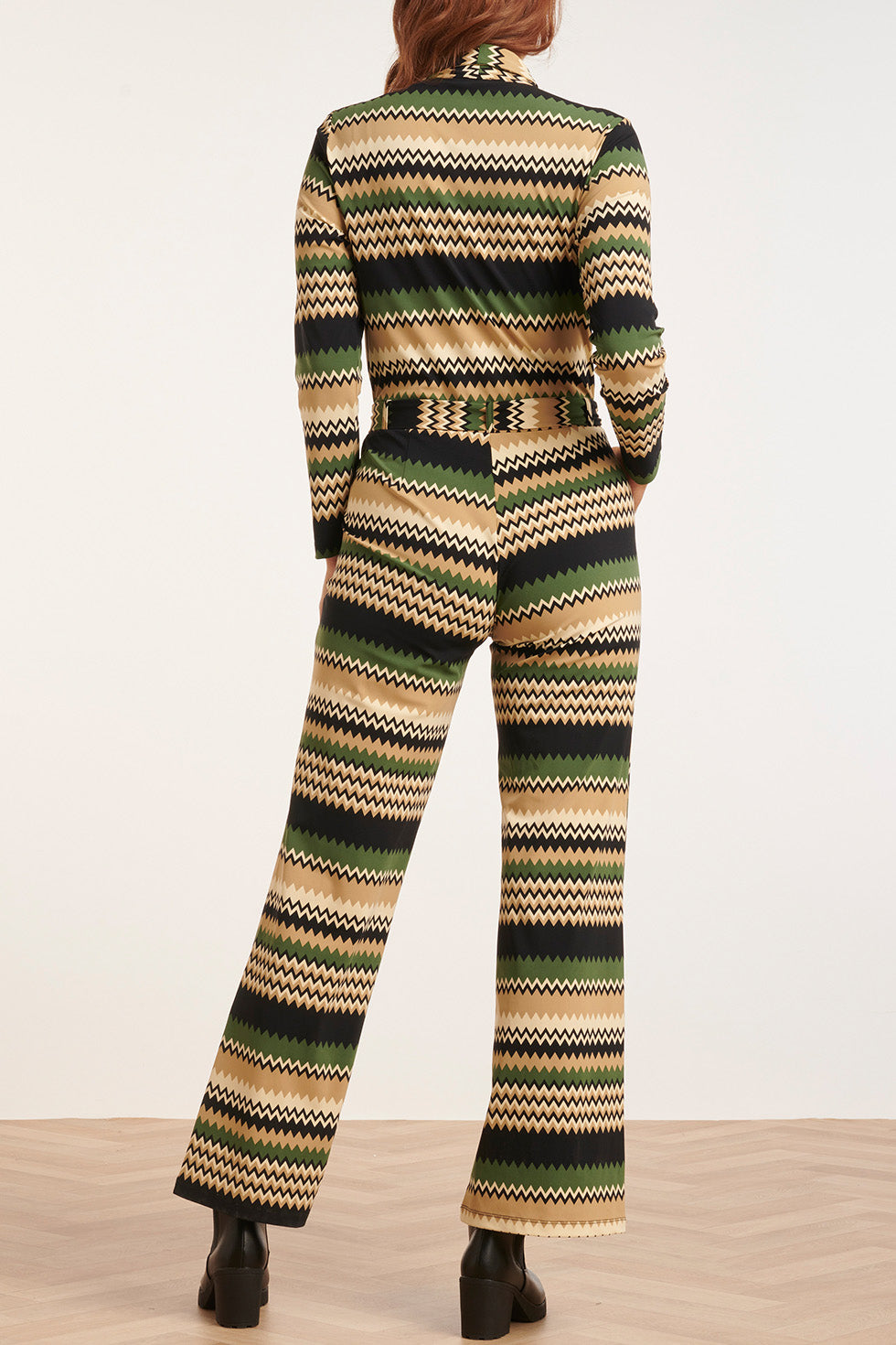 24731 Zigzag Print Travel Kwaliteit Jumpsuit | Sand - Muticolour