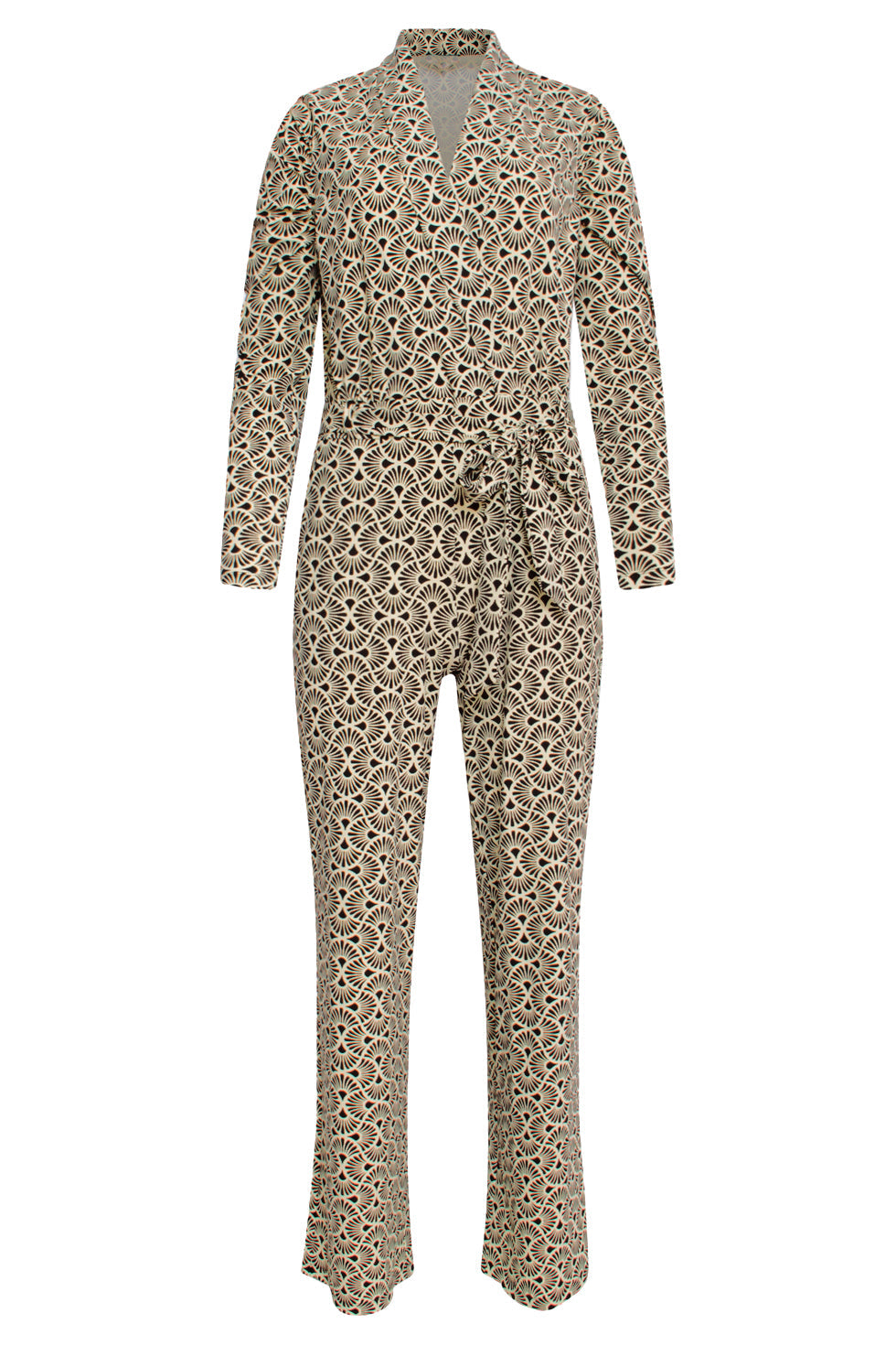 24735 Grafisch Bloemenprint Travel Jumpsuit | Off White - Black