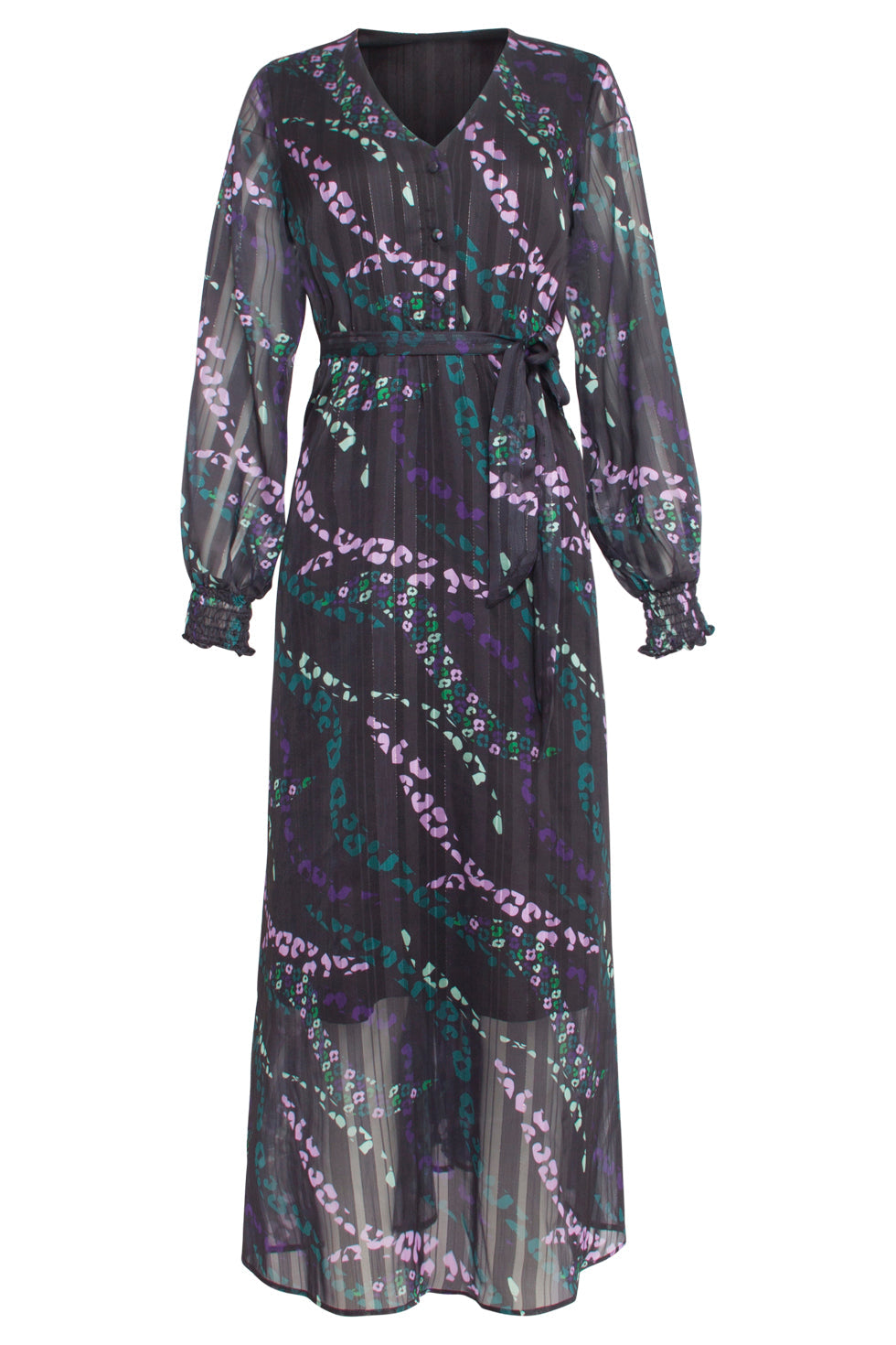 24752 Elegant Chiffon Jurk Met Dierenprint | Black - Muticolour