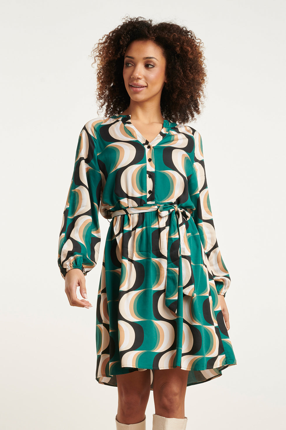 24757 Retro Graphic Jurk | Bottle - Muticolour