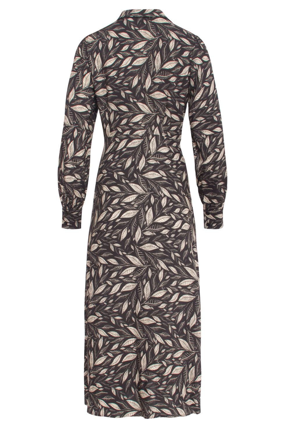 24762 Getailleerde Jurk Met Bladerenprint | Black-Off-White