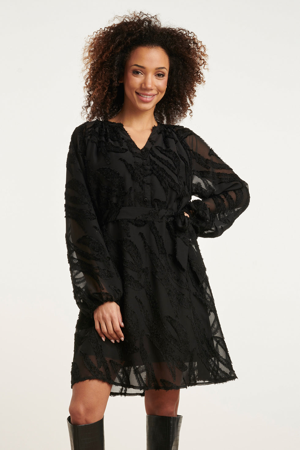 24765 e Chiffon Jurk Met Dierenprint | Black