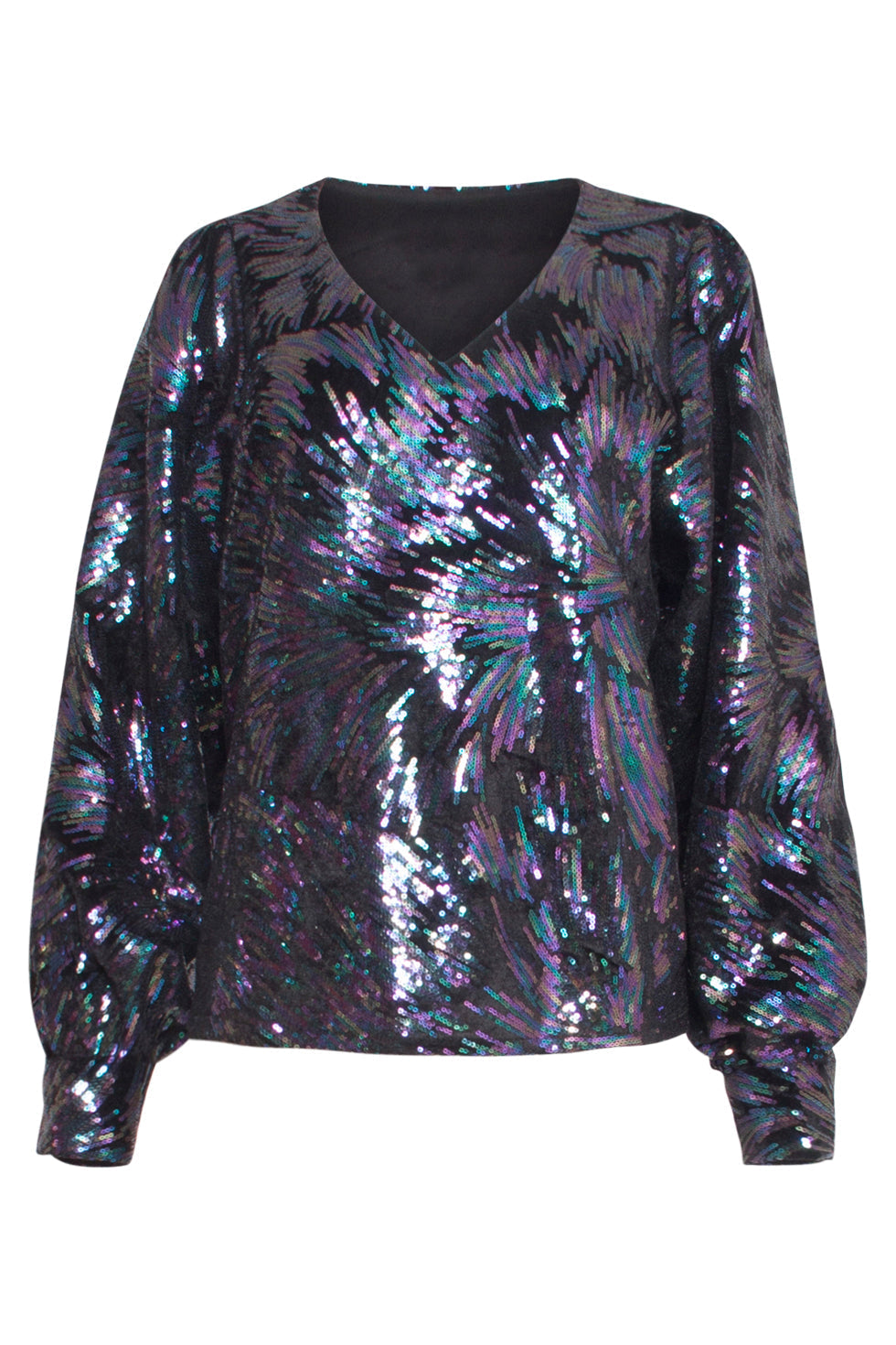 24774 Multicolour Pailletten Top Op e Velours | Black - Purple