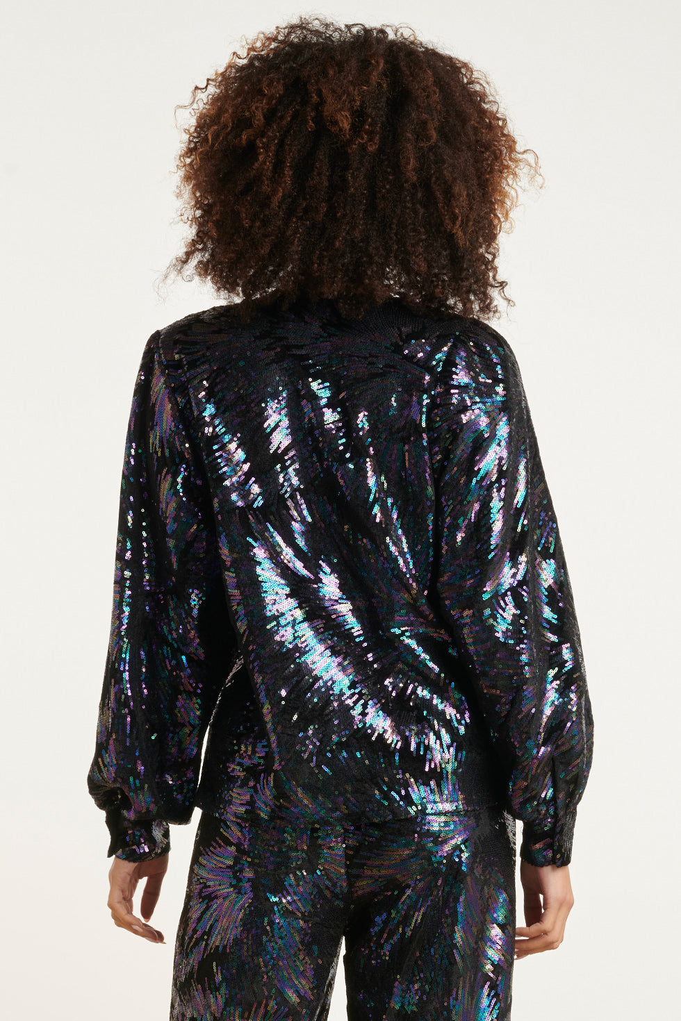 24774 Multicolour Pailletten Top Op e Velours | Black - Purple
