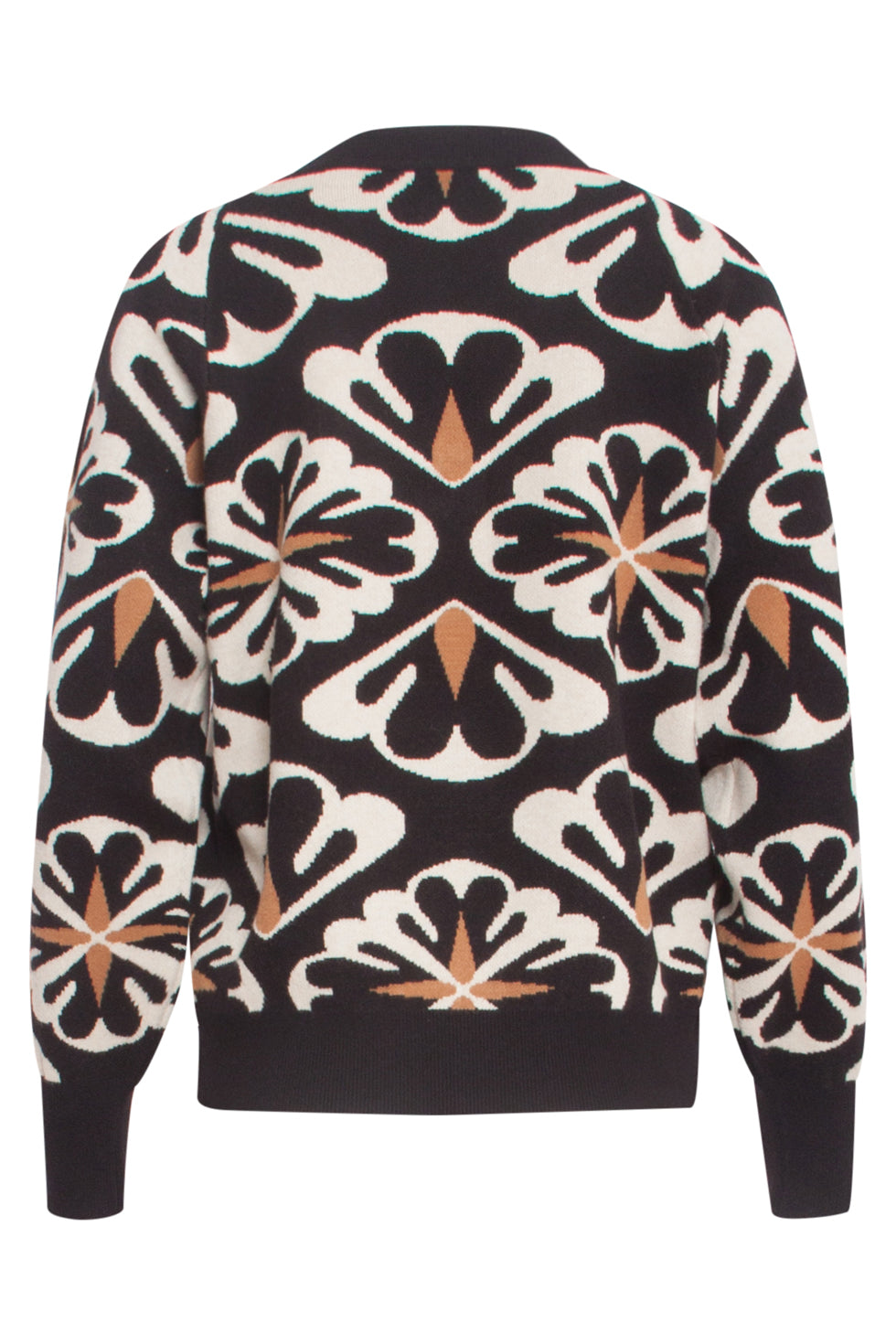 24777 E Oversized Trui Met Grafische Bloemenprint | Black-Sand