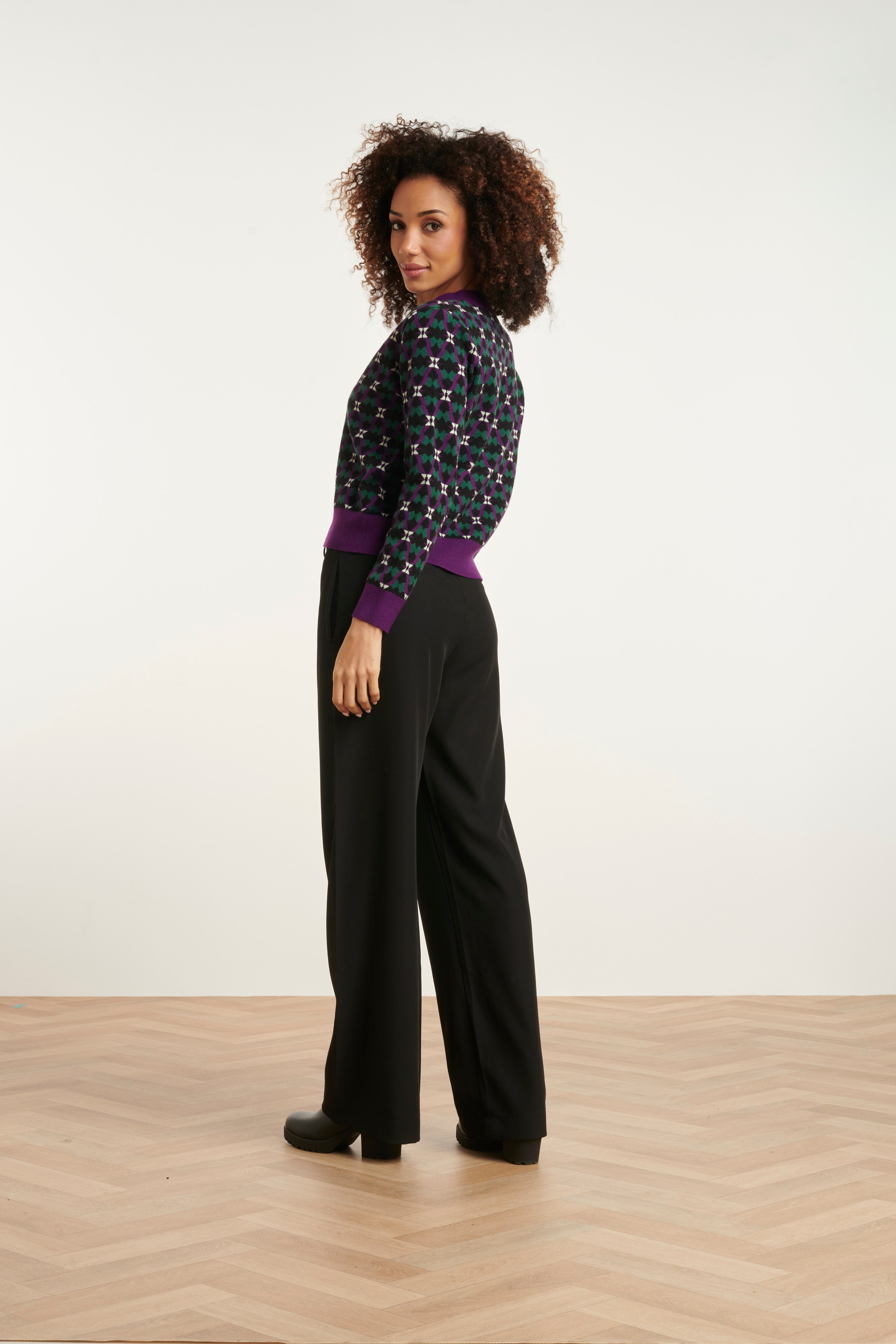 24781 Gebreide Cardigan Met Retro Print | Multicolour-Purple