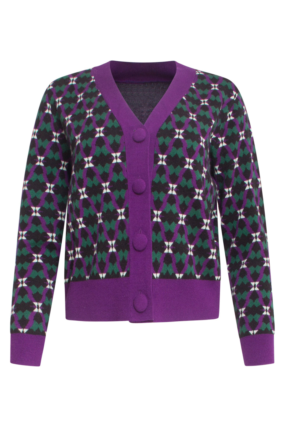 24781 Gebreide Cardigan Met Retro Print | Muticolour - Purple