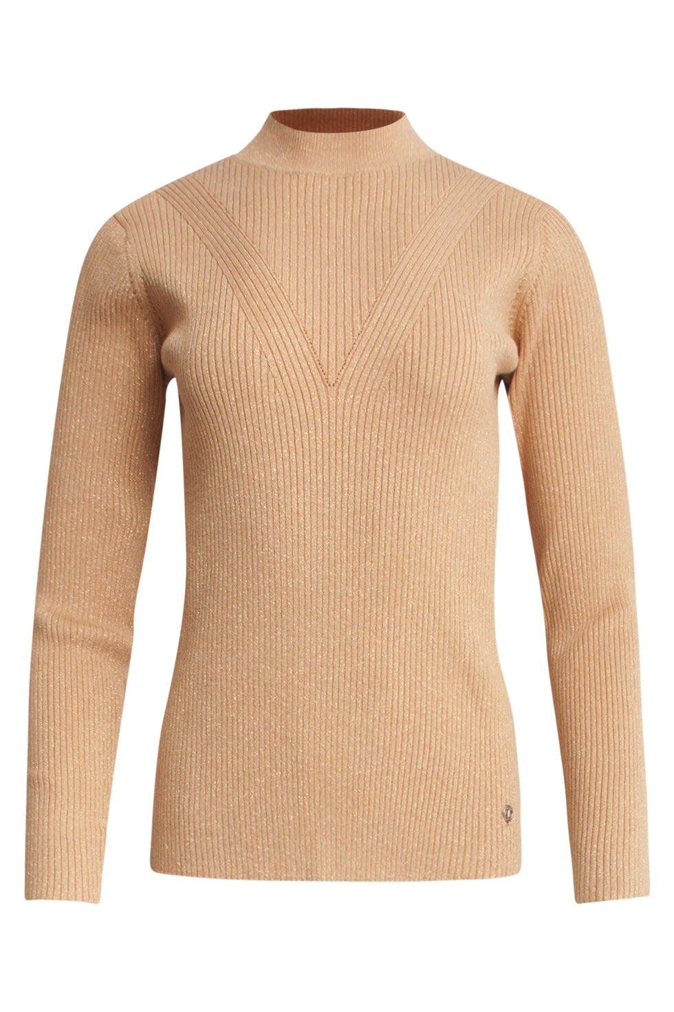 24788 Donker Gebreide Rib Turtle Neck Top | Dark Sand - Gold