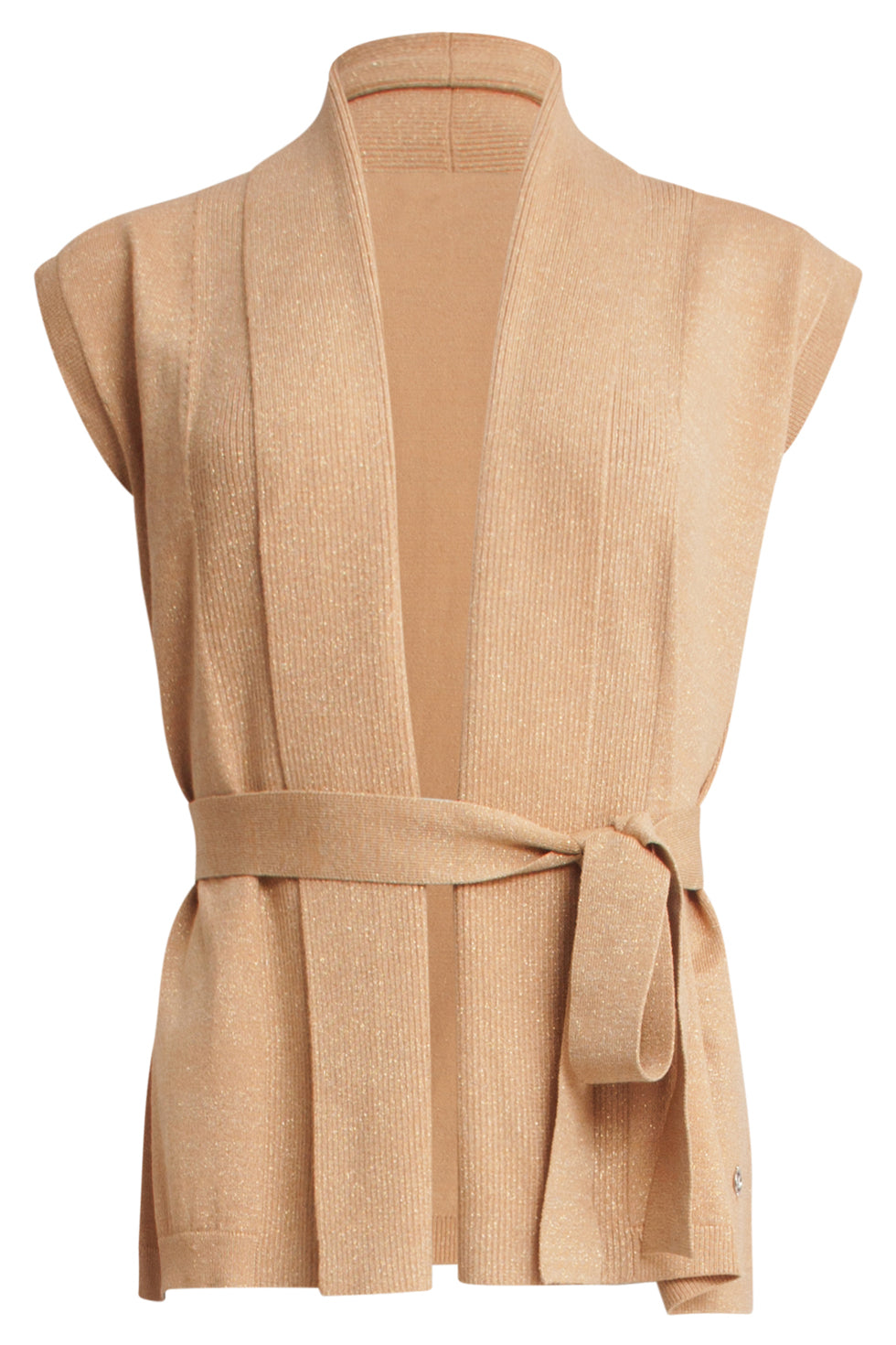 24789 Donker Gebreide Mouwloze Cardigan | Dark Sand - Gold