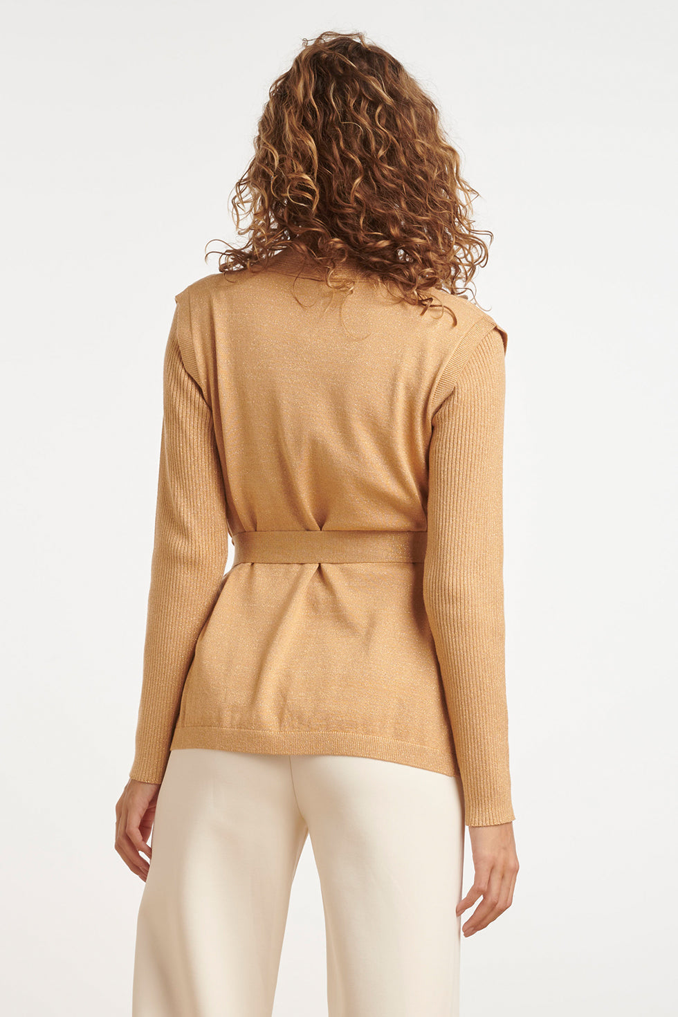 24789 Donker Gebreide Mouwloze Cardigan | Dark Sand - Gold