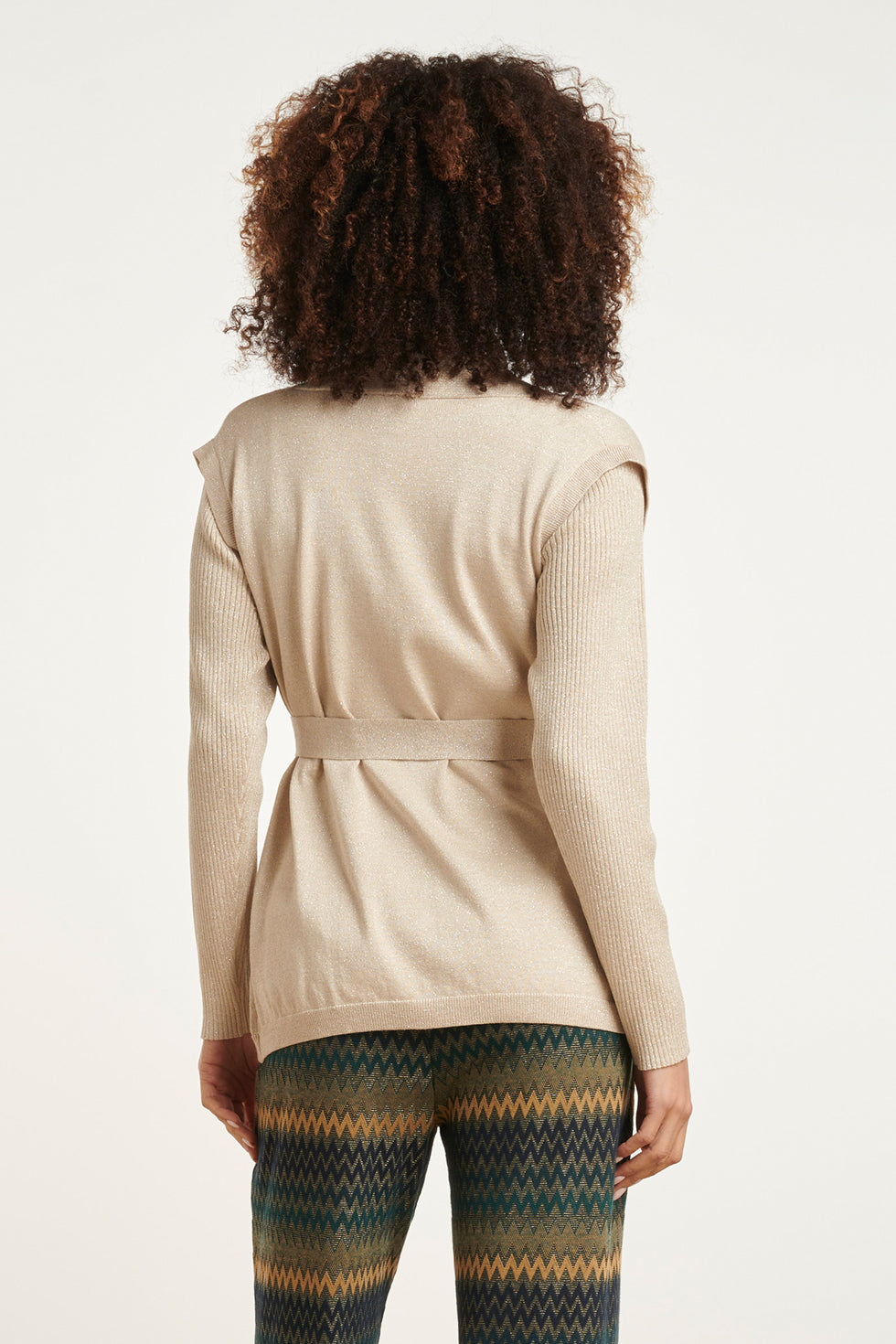 24789 Geribde Mouwloze Cardigan Met Lurex | Sand