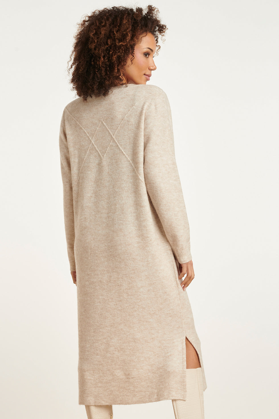 24796 Lange Gebreide Jurk Met Grafisch Detail | Off White