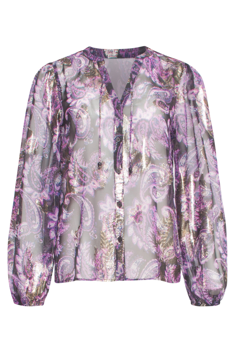 24801 Paarse Paisley Blouse Met En Jacquard | Black-Purple