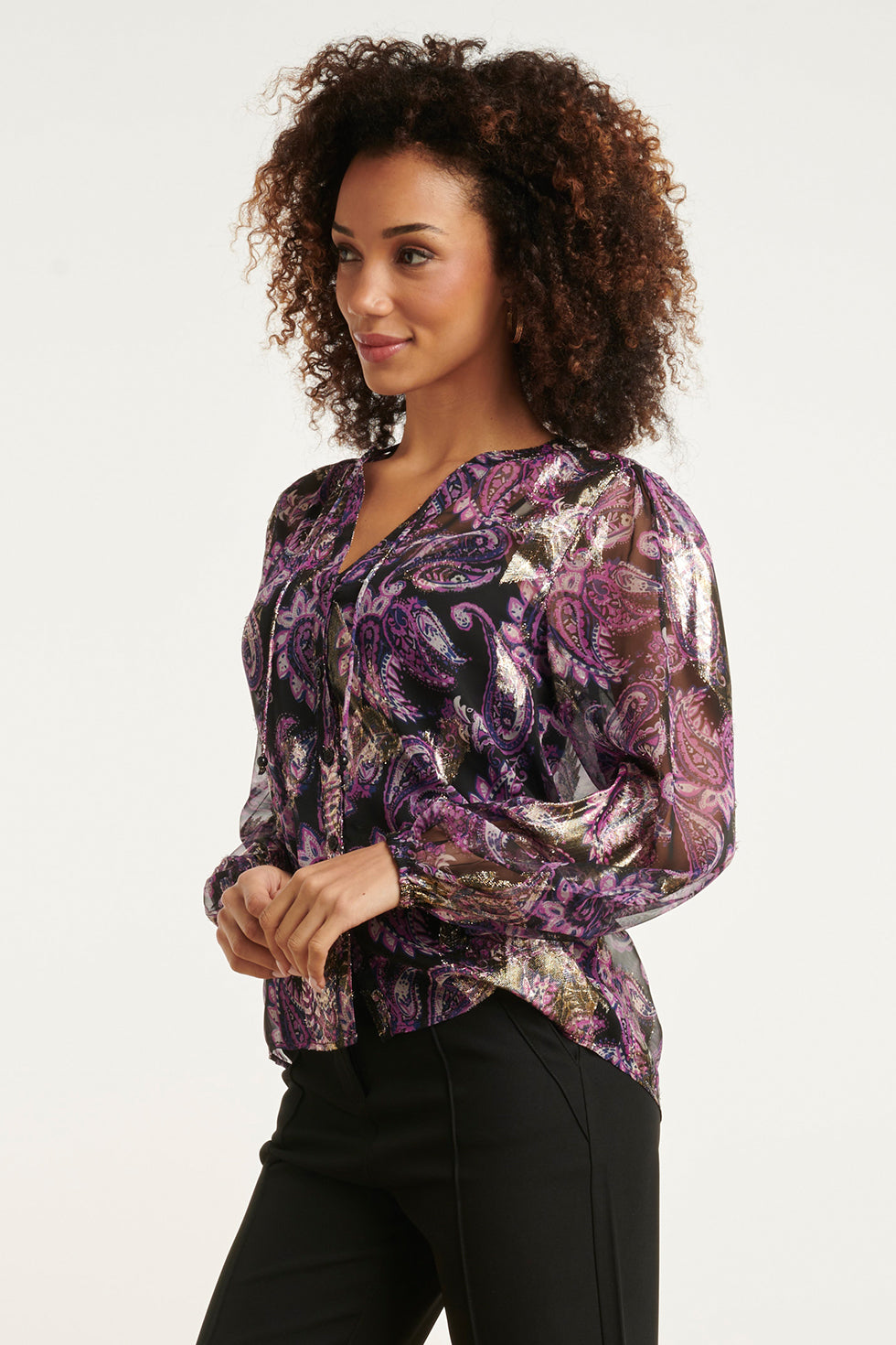 24801 Paarse Paisley Blouse Met En Jacquard | Black-Purple