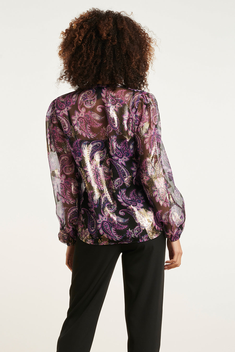 24801 Paarse Paisley Blouse Met En Jacquard | Black-Purple