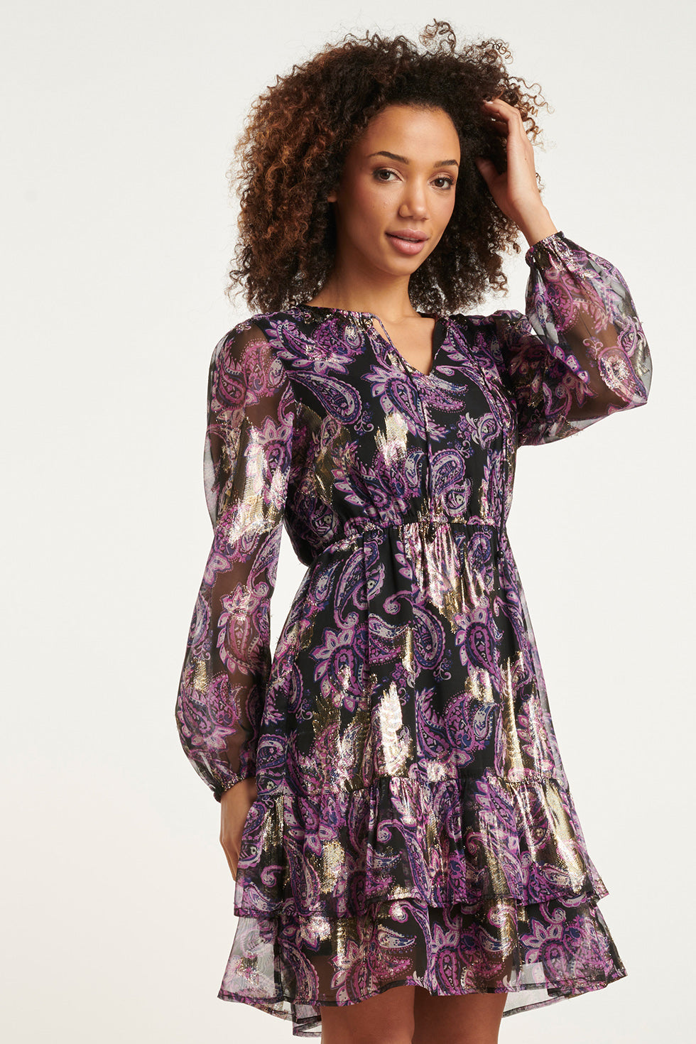 24802 Paarse Paisley Jurk Met En Jacquard | Black-Purple