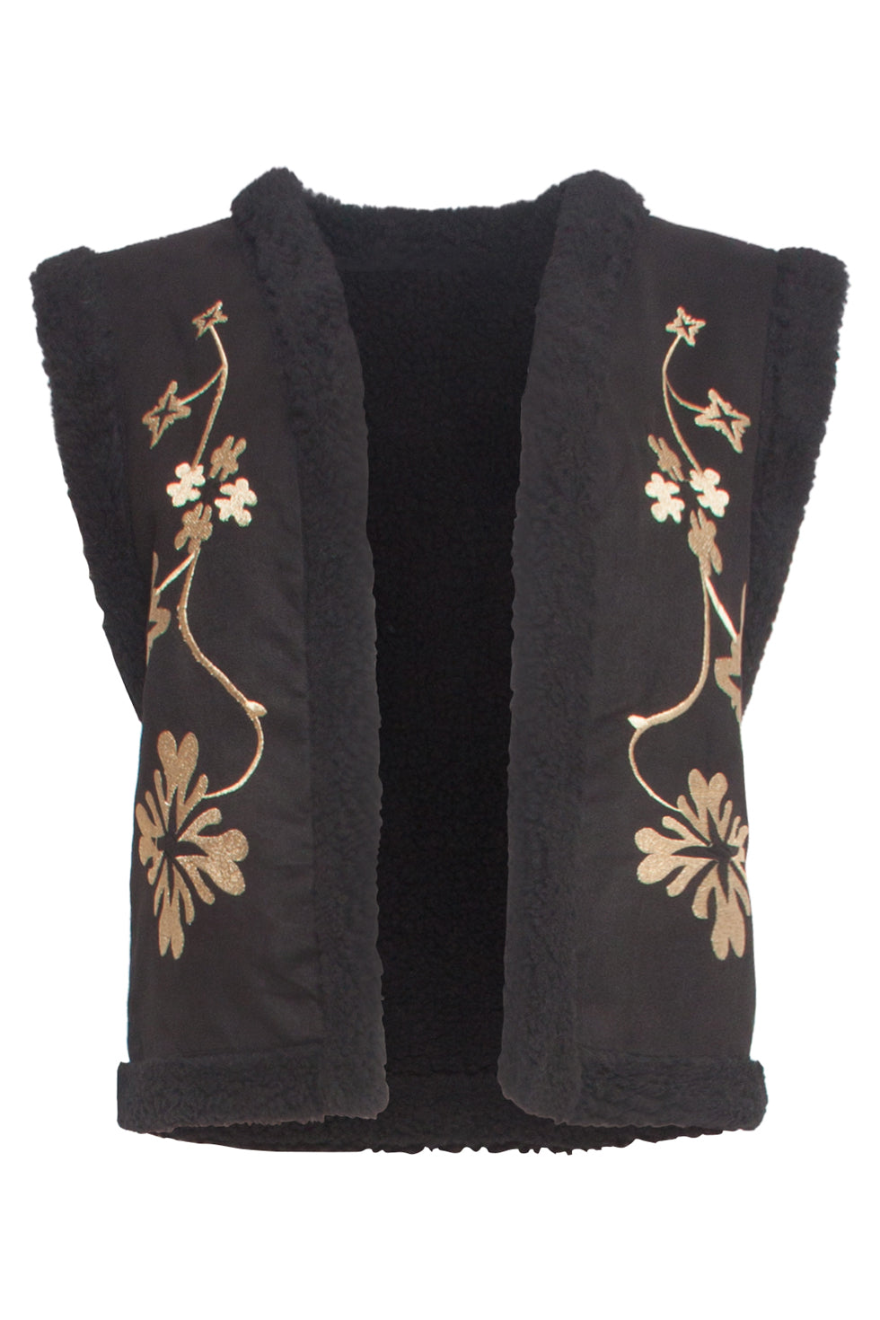 24805 E Geborduurde Lammy Gilet | Black-Gold