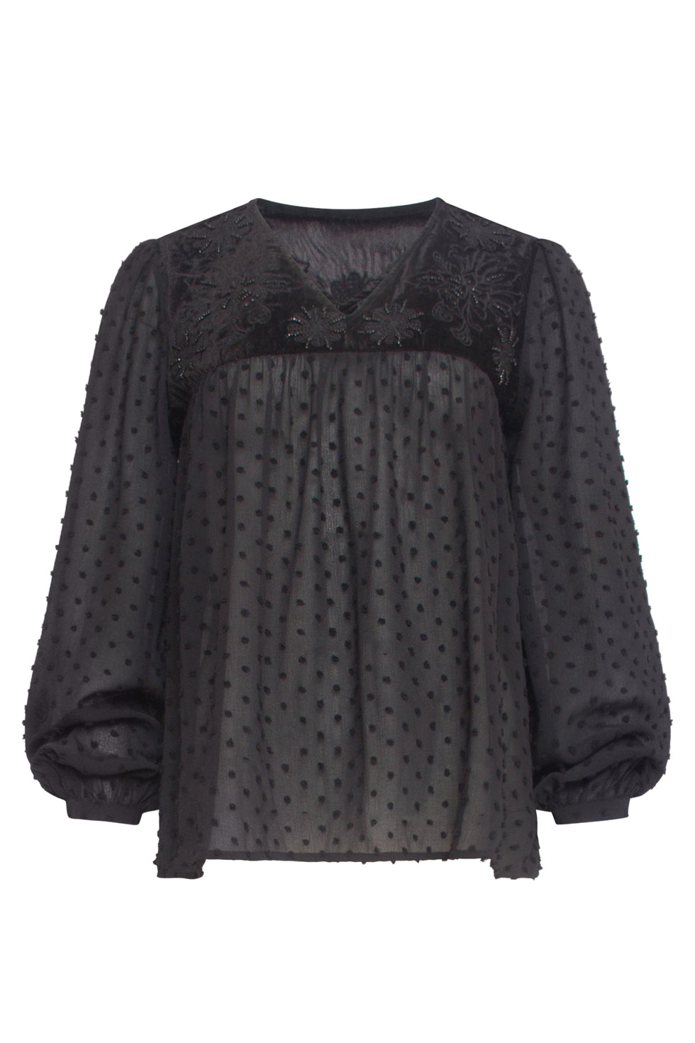 24806 E Elegante Gestippeld Chiffon Top | Black