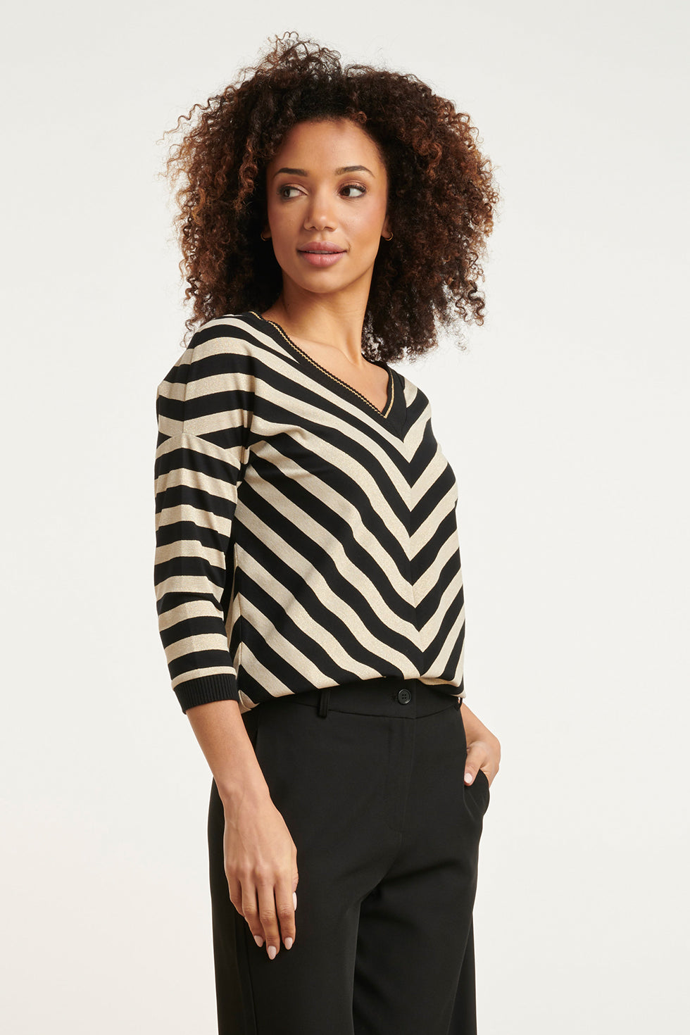 24808 E Gestreepte Top | Offwhite-Black