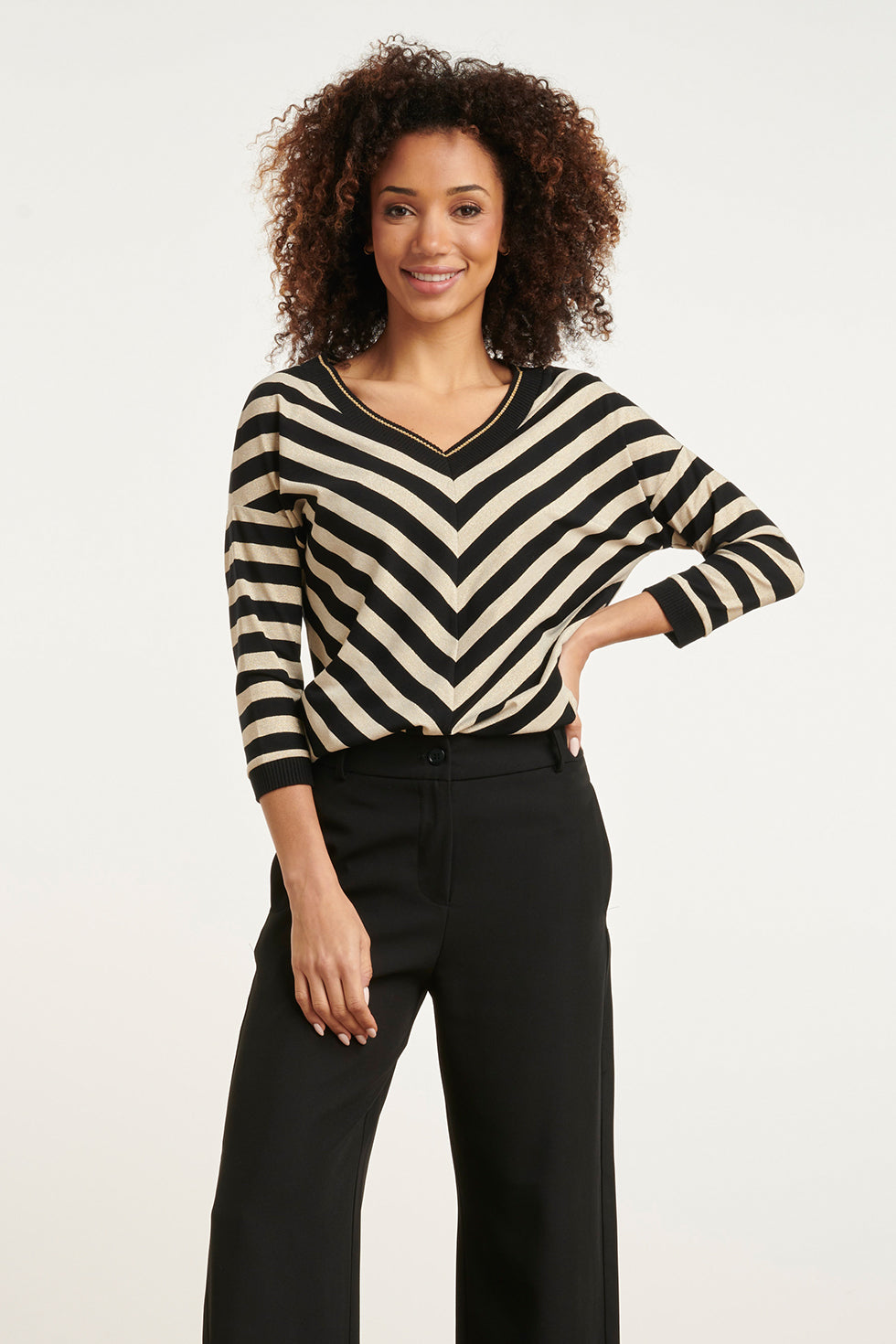 24808 E Gestreepte Top | Offwhite-Black
