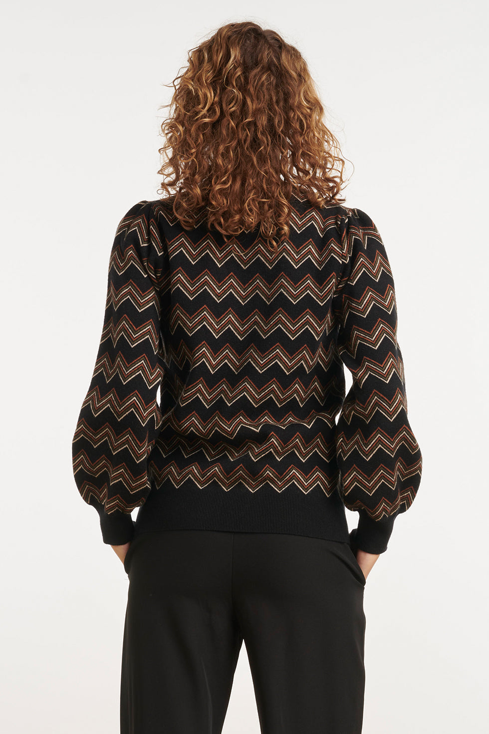 24901 Multicolour Zigzagprint Gebreide Top | Black-Brown