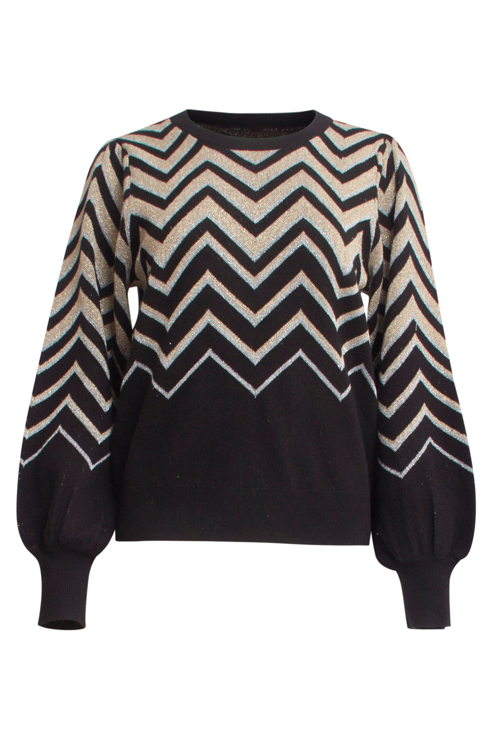 24903 -Te Gebreide Zigzagprint Top | Black White