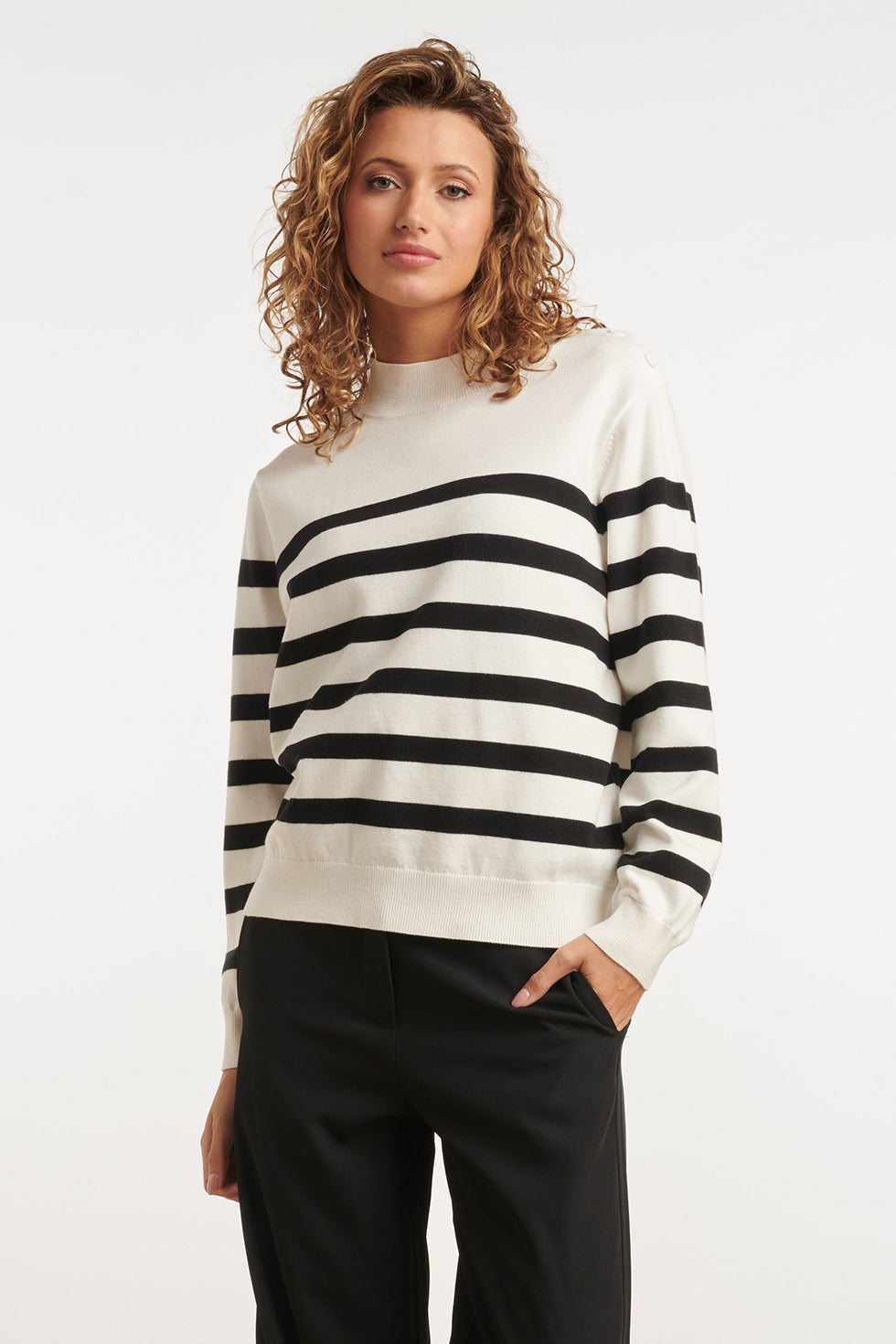 24907 Gebreide - Gestreepte Top | Black-White