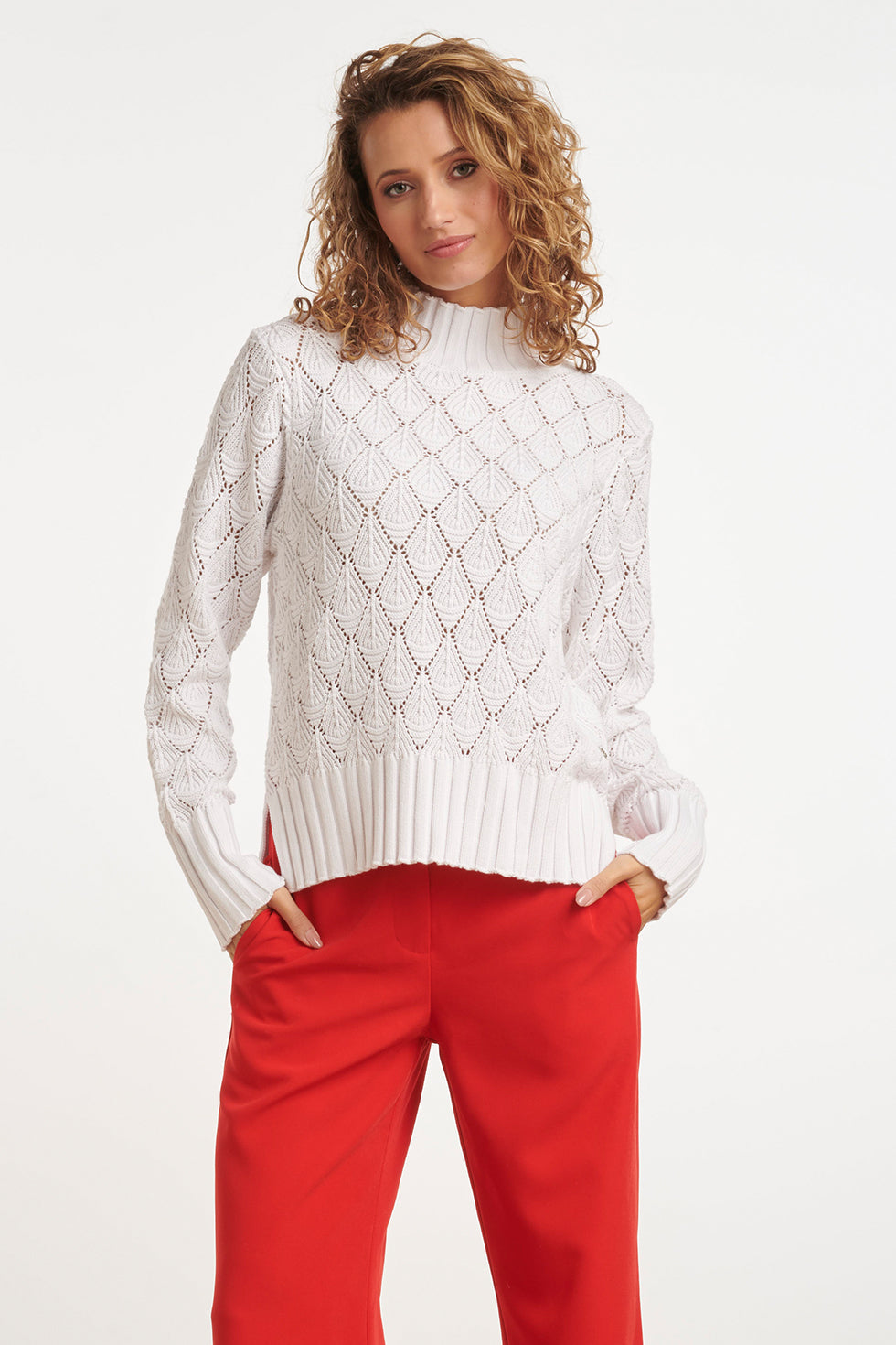 24909 Gebreide te Top Met Bladstructuur | Off White
