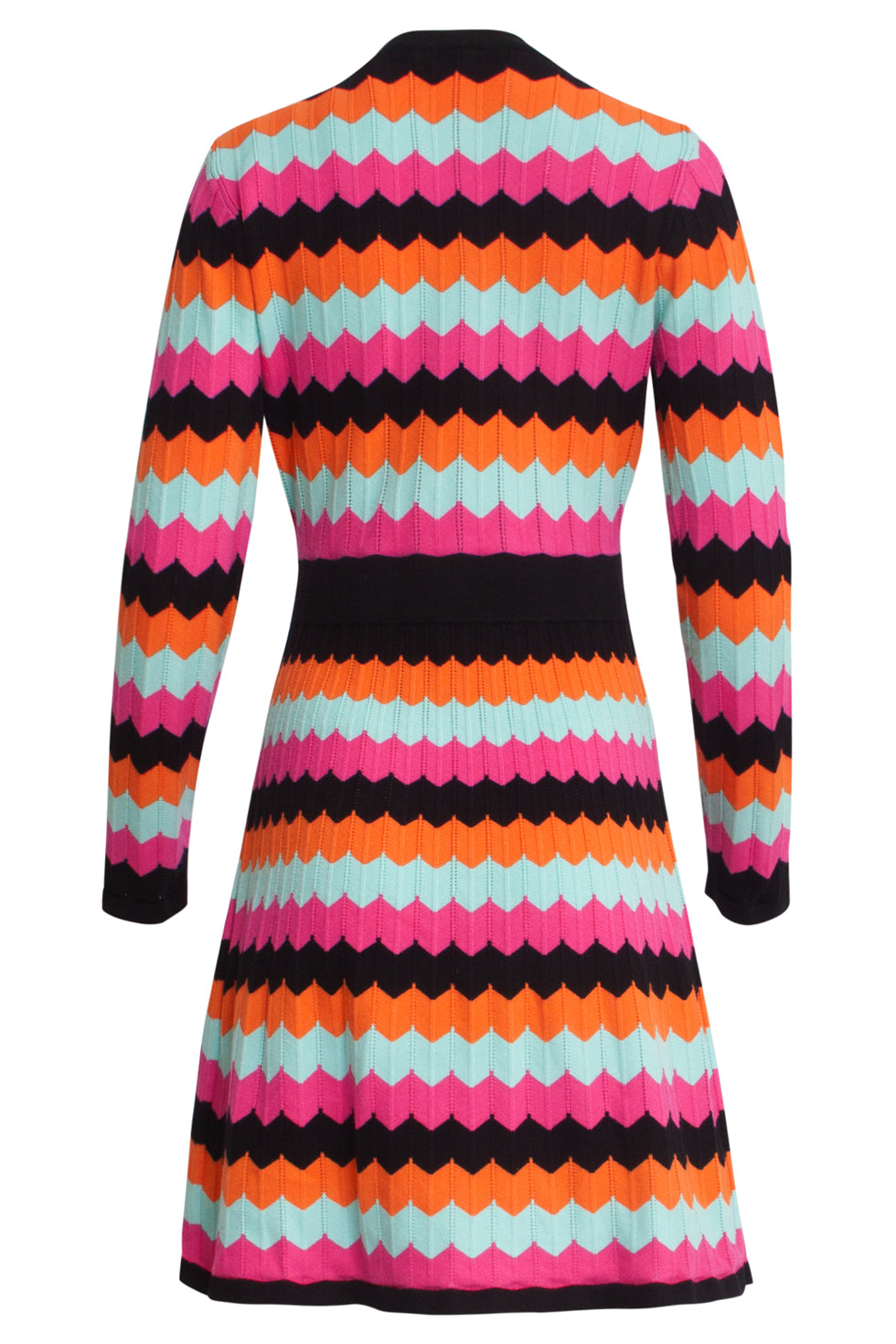 24913 V-Hals Zigzag Gestreept Gebreid Jurk | Muticolour