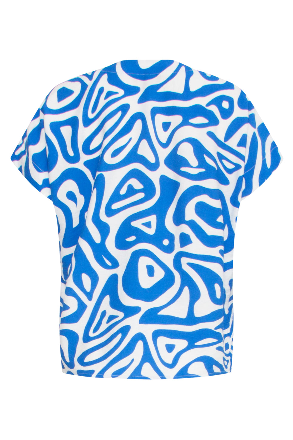 25002 V-Hals Top Met Te Abstracte Printlosse Pasvorm | Cobalt Blue-White