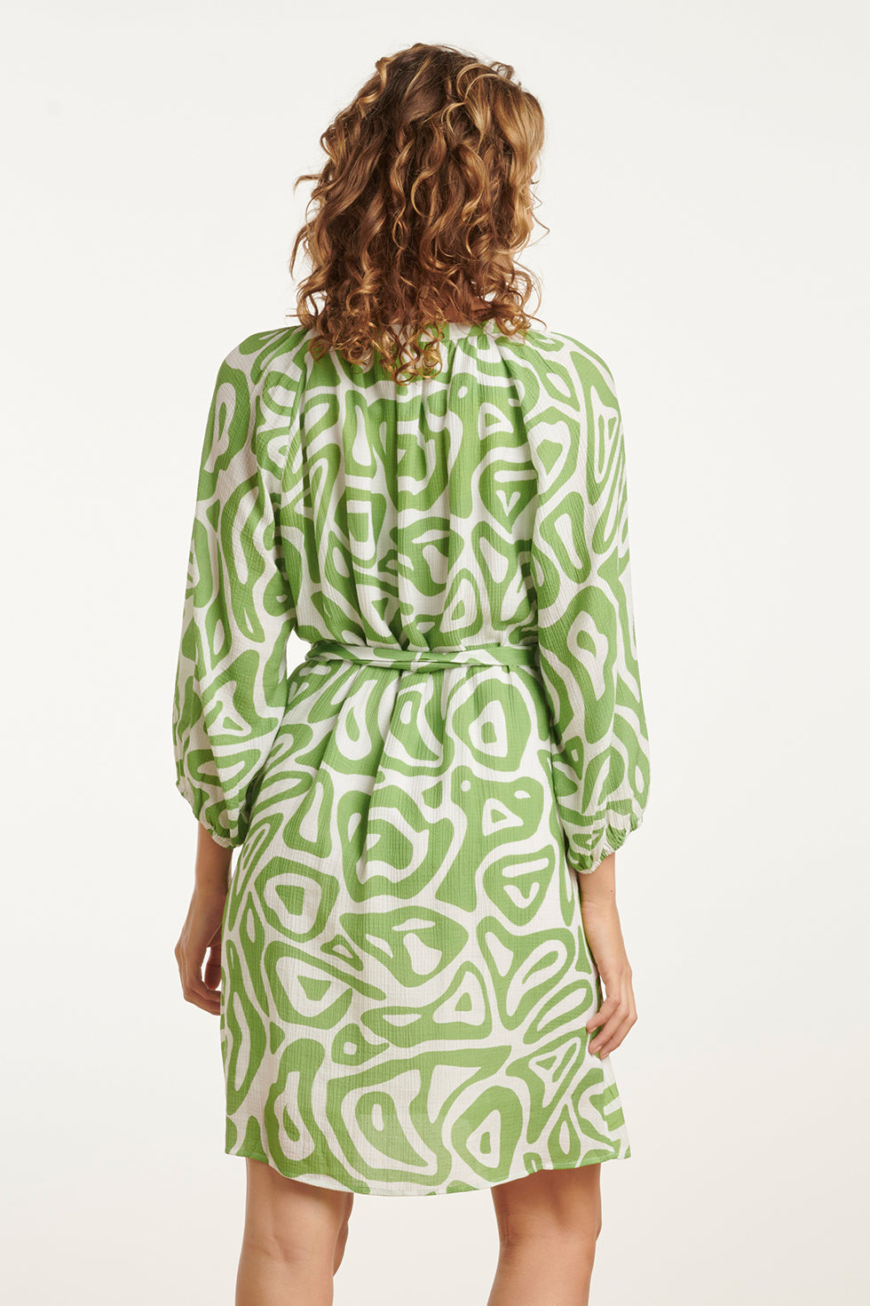 25005 Crinkle Jurk Met Lichtte Abstracte Print | Light Green-White