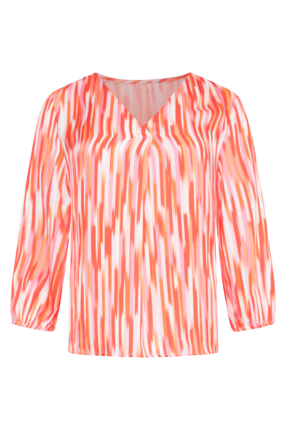 25008 Gestreepte V-Hals Satijn Top | Red - Muticolour