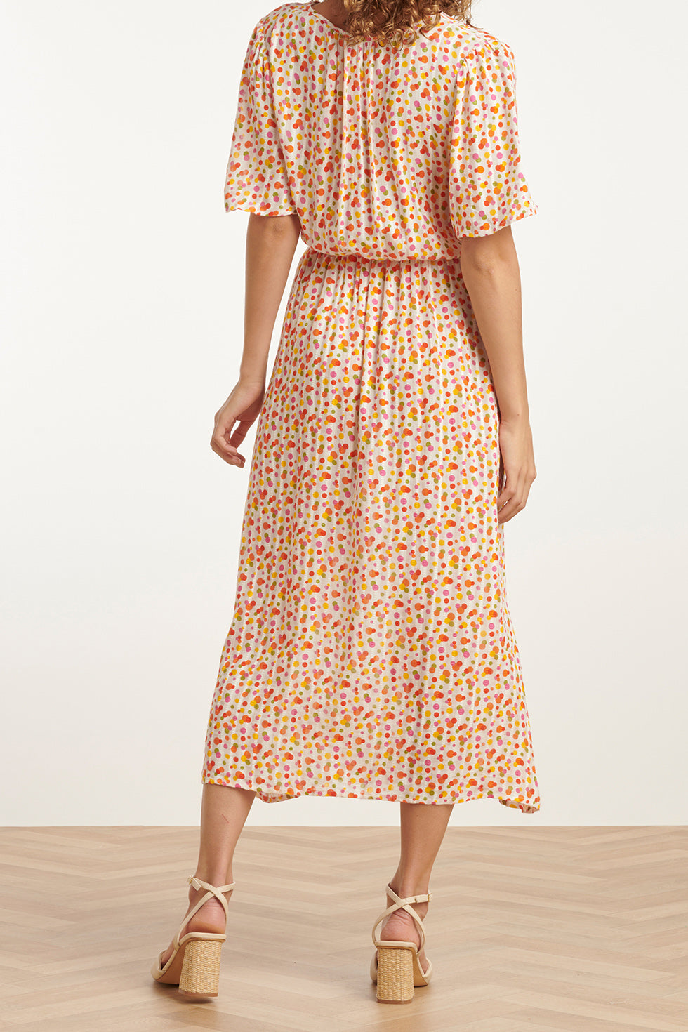 25009 V- Hals Maxi Jurk Met Polka Dot Print | White-Multicolour