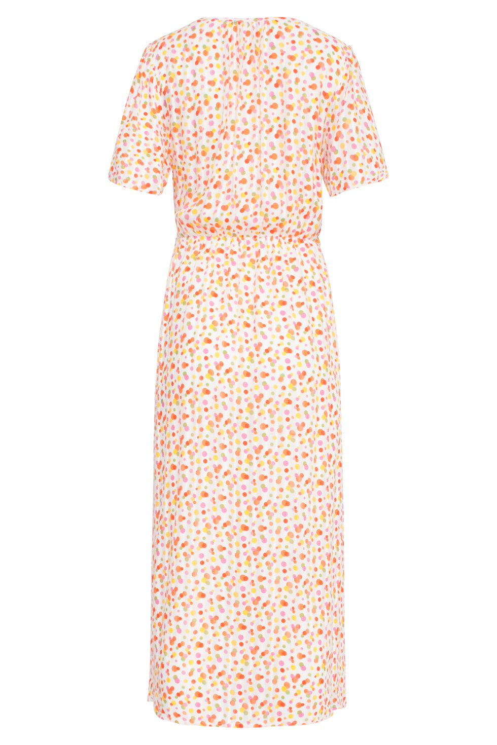 25009 V- Hals Maxi Jurk Met Polka Dot Print | White-Multicolour