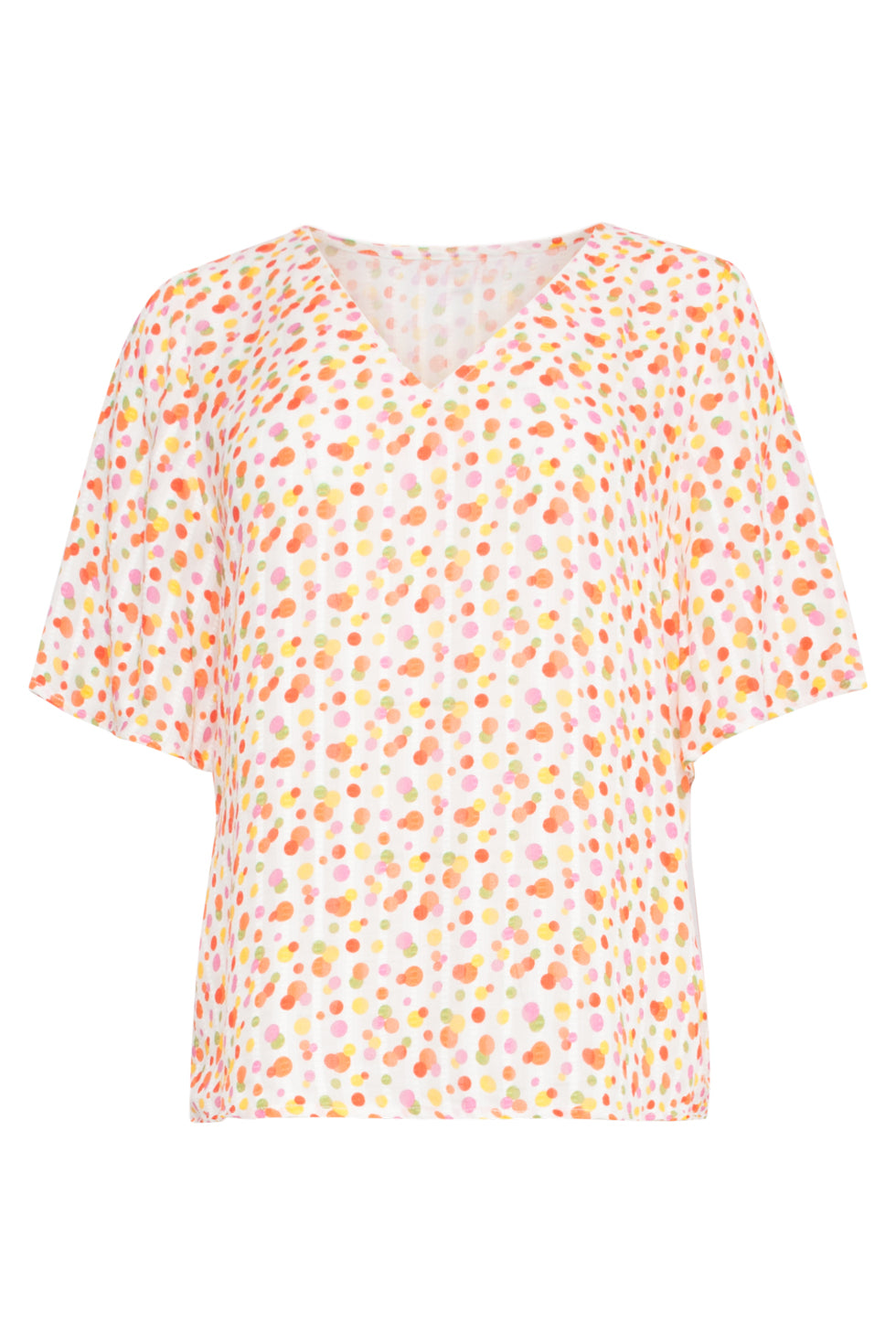 25010 V-Hals Top Met Polka Dot Print | White - Muticolour