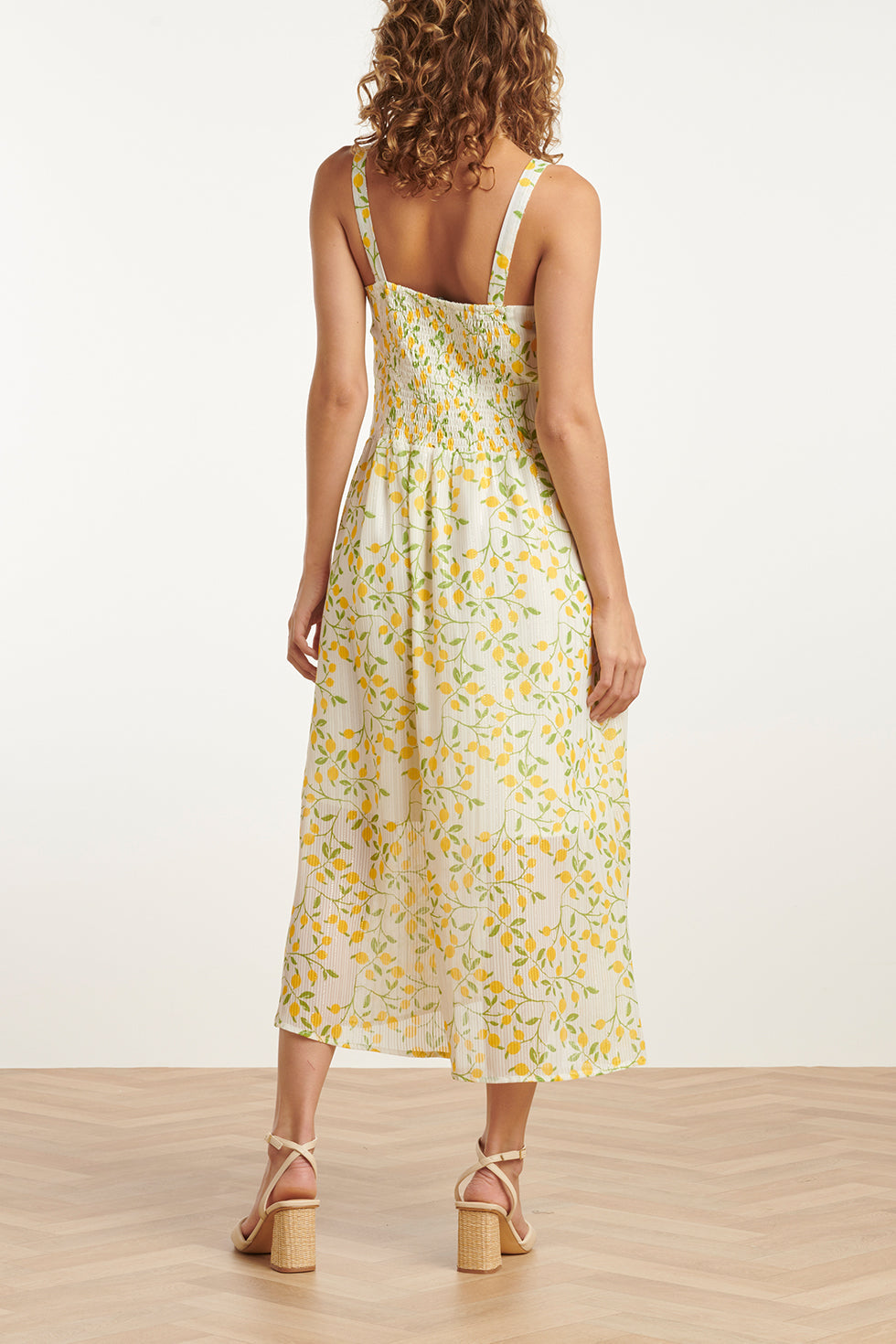 25011 Midi Strappy Jurk Met Citroenprint | White-Multicolour