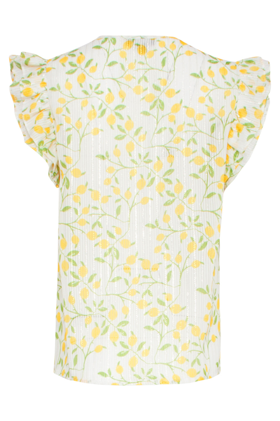 25012 Chiffon Top Met Frilly Mouwencitroenprint | White - Muticolour