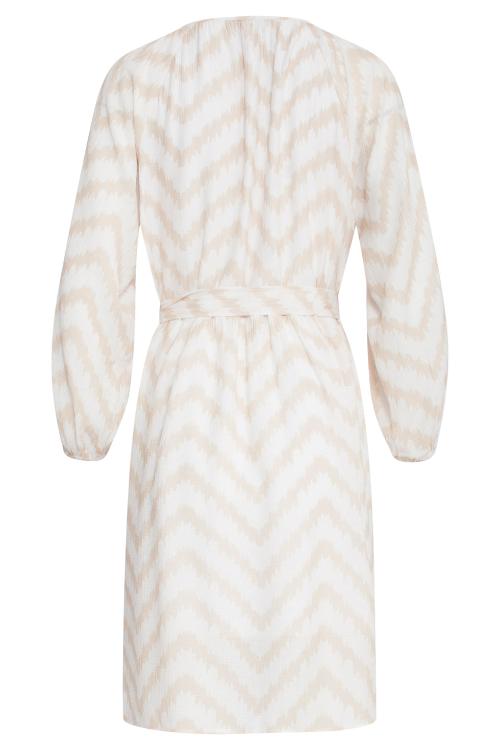 25014 Zachtevloeiende 3/4 Mouw Jurk Met Zigzag Print | Sand-Off White