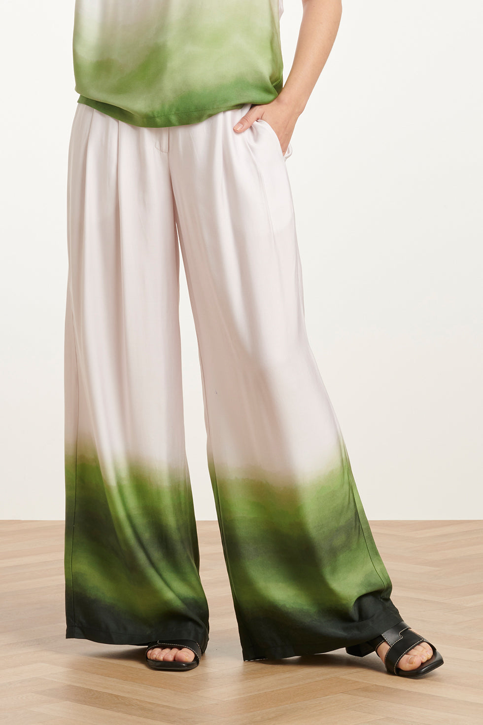 25019 Wide Leg Broekhelder Mauve Donker | Off White-Light Green