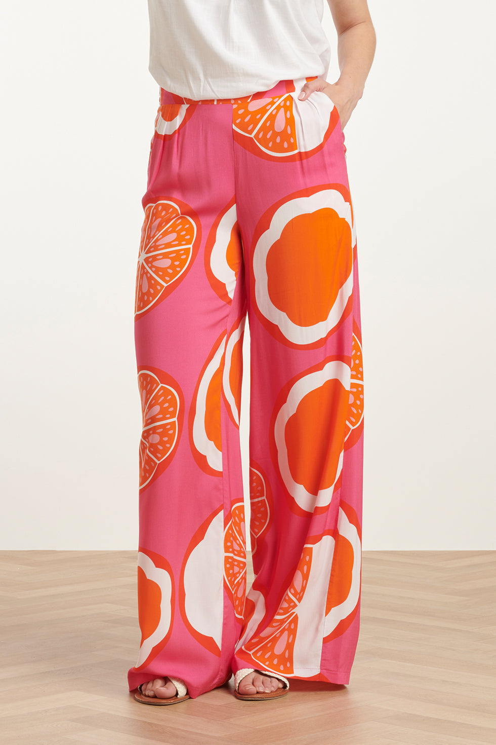 25027 Wide-Leg Broek Met Fruitprint | Pink-Multicolour