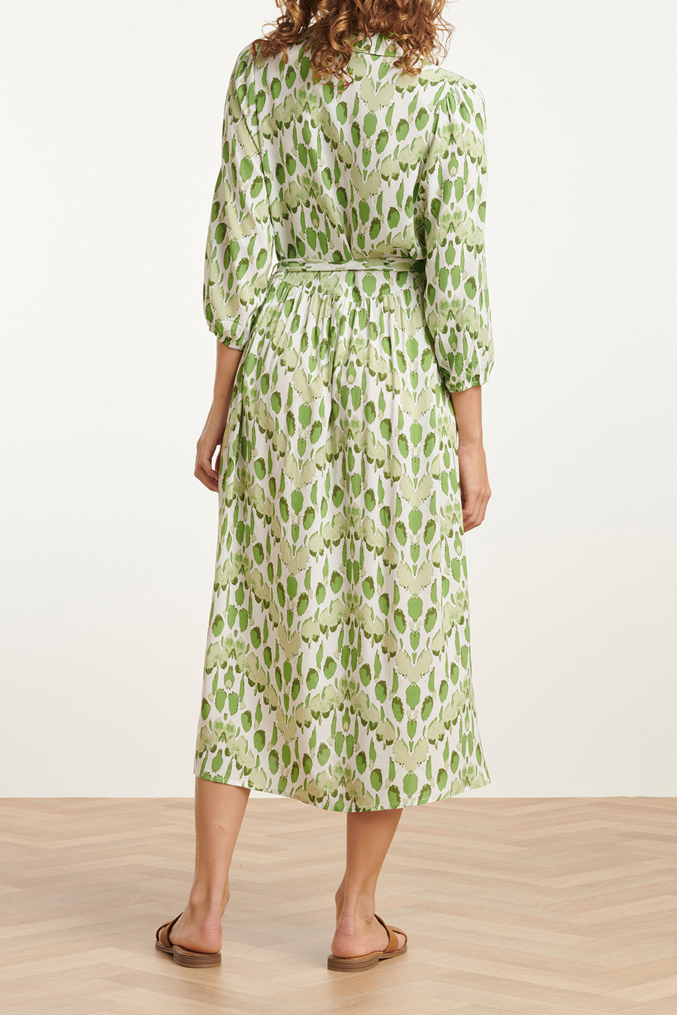 25032 V-Hals Midi Jurk Met Slangenprint | White-Light Green