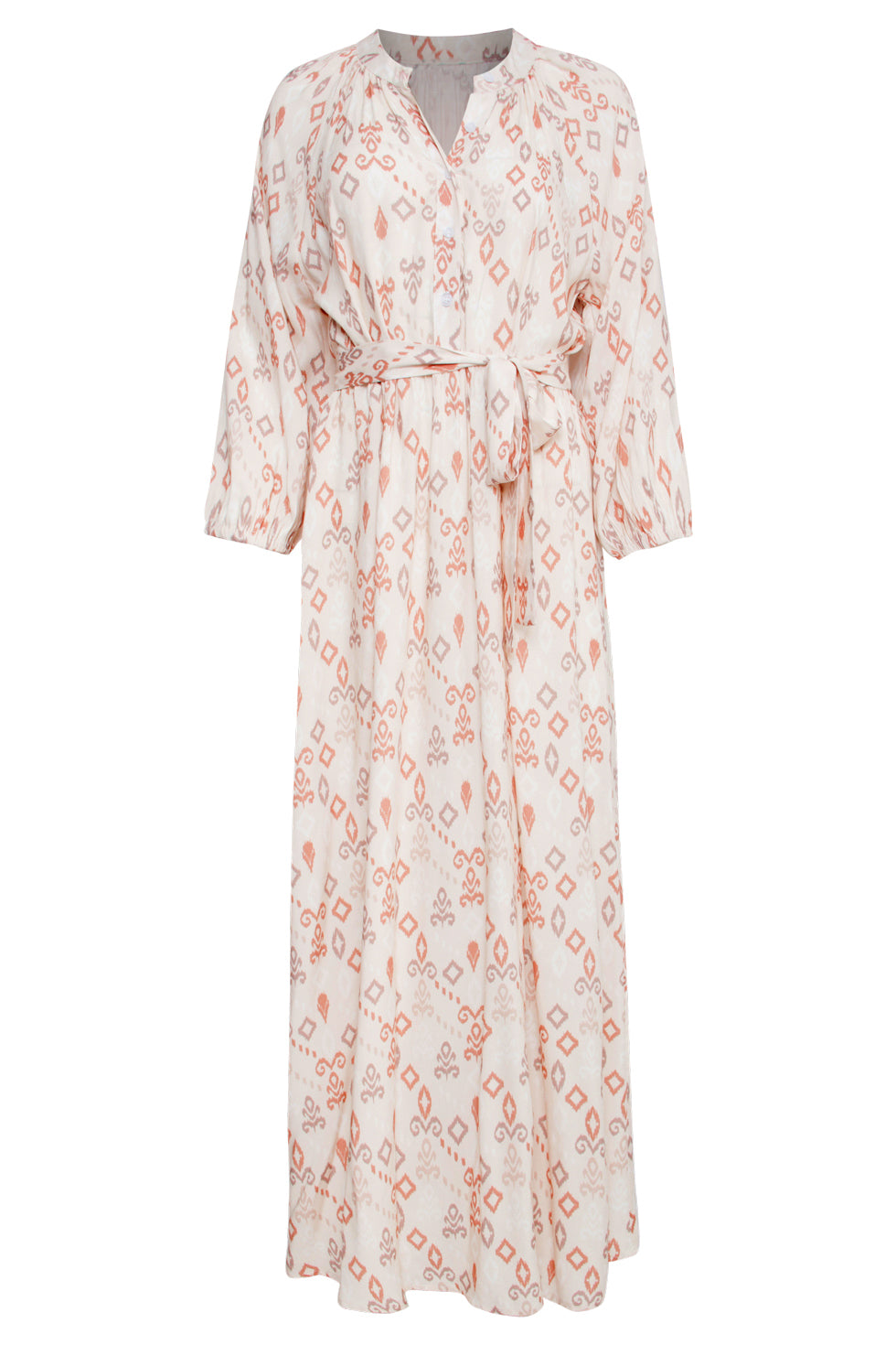 25042 Lichte Maxi Jurk Met V-Halsaztec Print-Nude Tinten | Sand-Multicolour