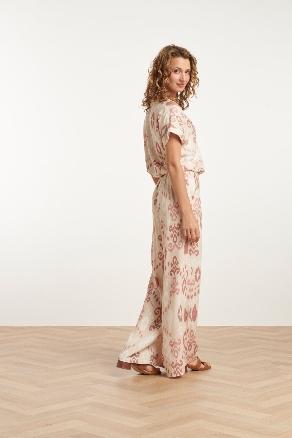 25044 Flowy Aztec Print Broeknude Tinten | Sand-Multicolour