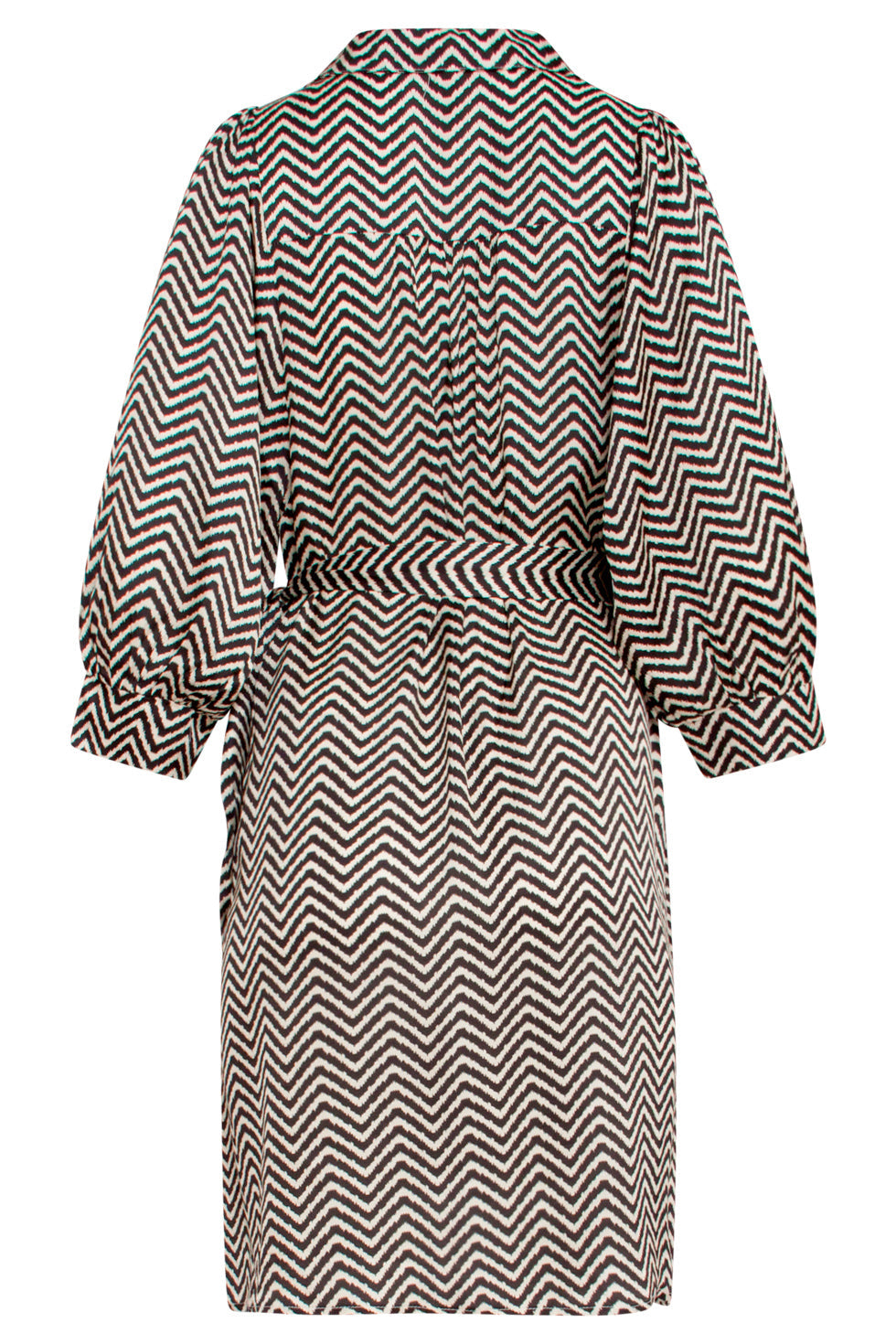 25048 Korte Satijn Jurk Met Zigzagprint | Offwhite-Black