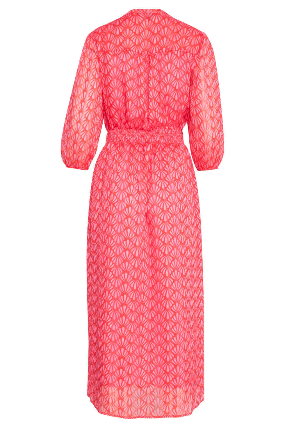25050 Elegante Maxi Chiffon Jurk Met Schelpprint | Red-Pink