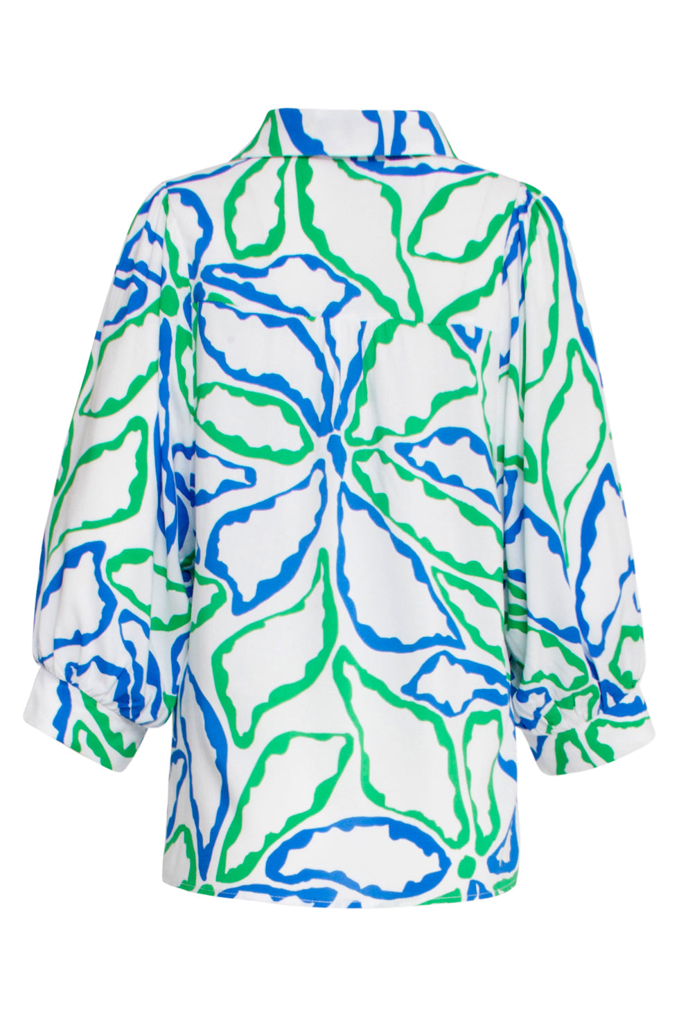 25053 Te Top Met V-Halskobalt Bloemenprint | Cobalt-Green